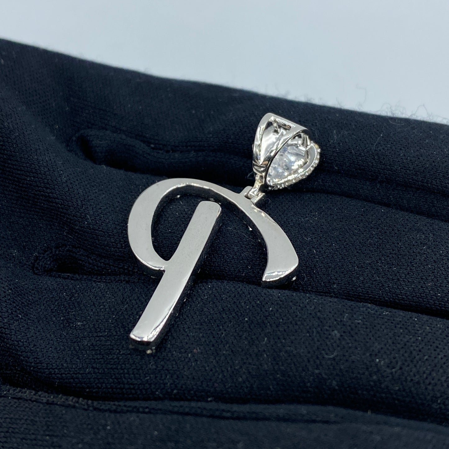 14K Initial P Script Heart Diamond Pendant
