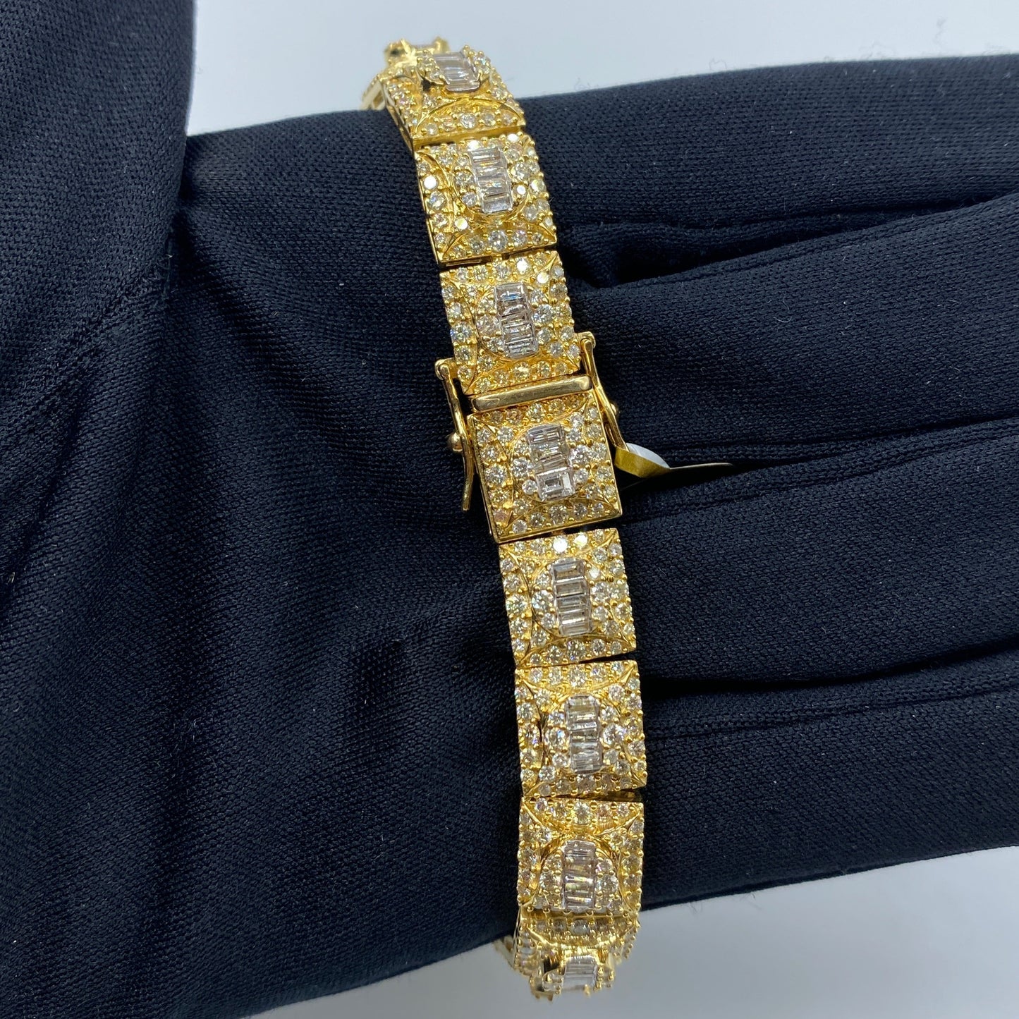 10K 10MM Square Diamond Baguette Bracelet 8.5"