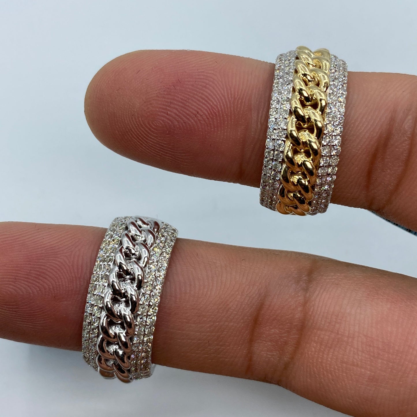 14K Gold 10MM Cuban Link Banded Diamond Ring