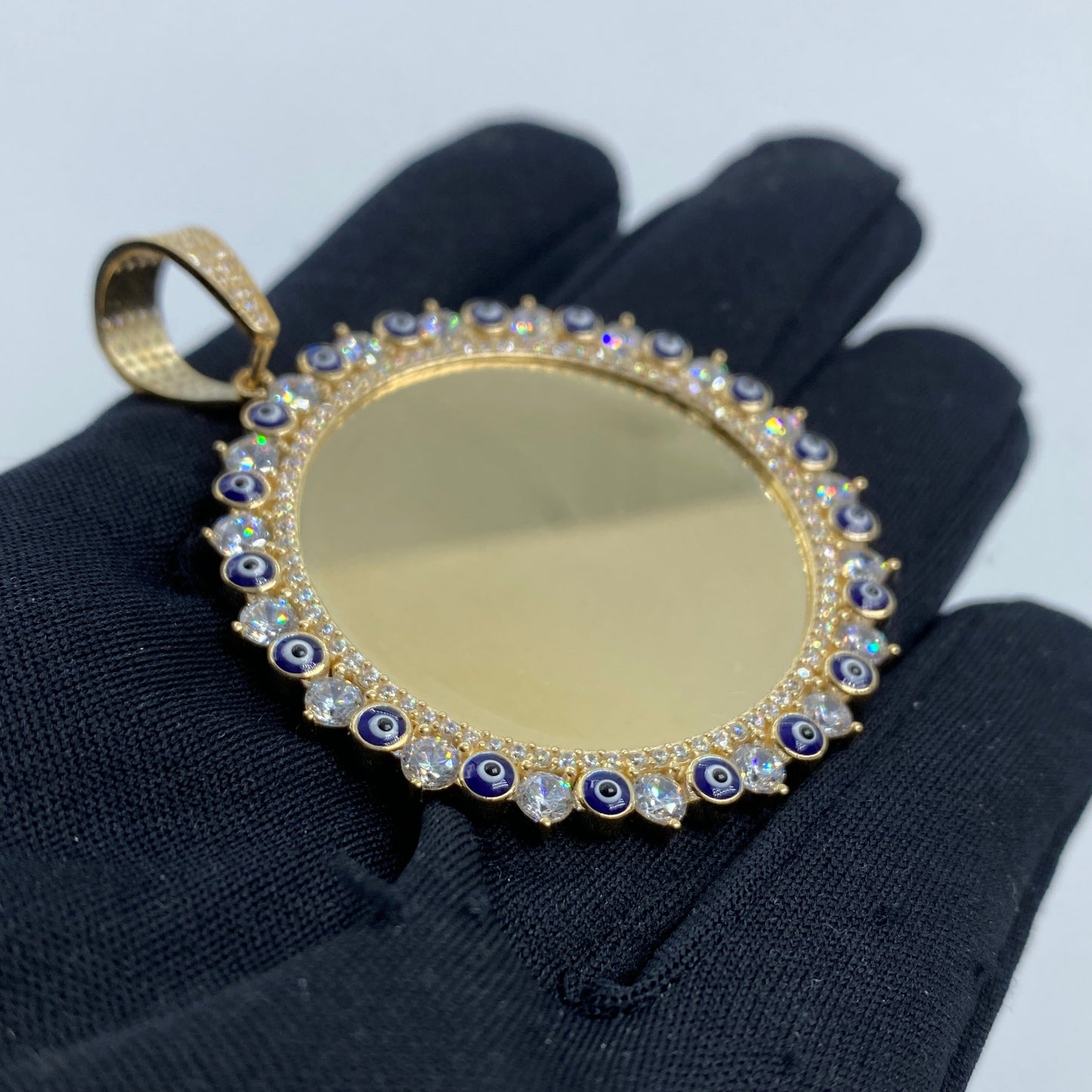 14K Evil Eyes Picture Photo Pendant
