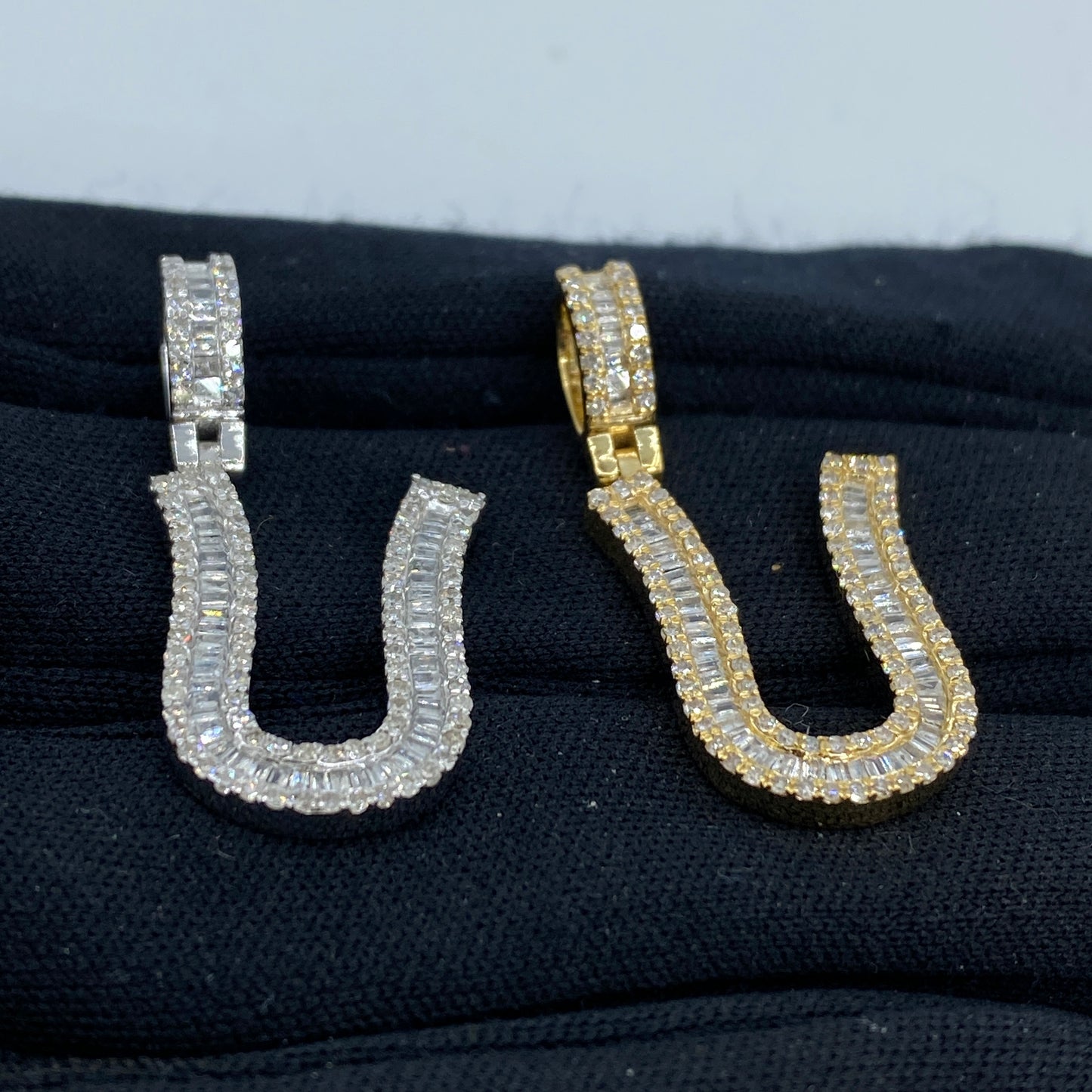 14K Initial U Diamond Baguette Pendant