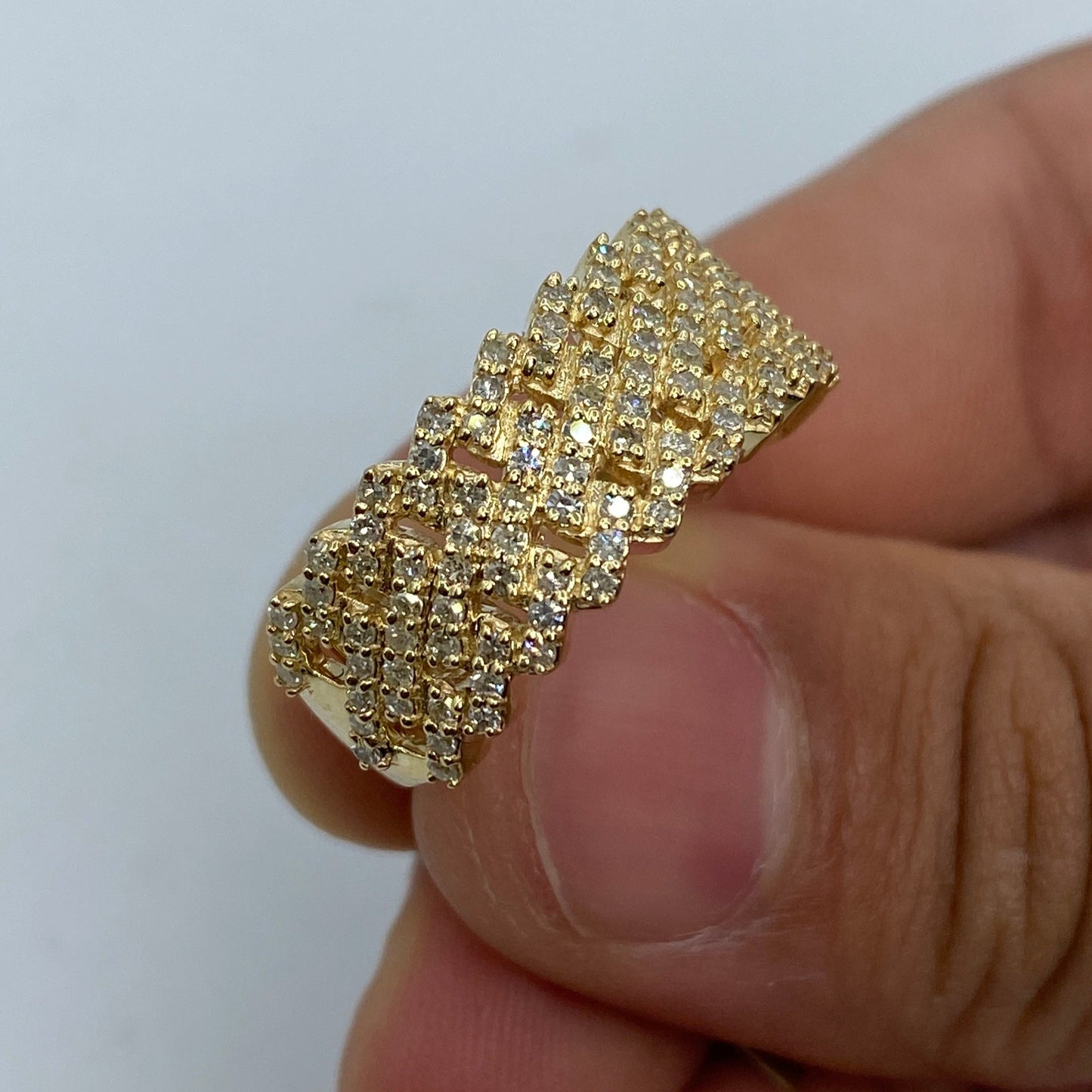 10K Double Cuban Link Diamond Ring