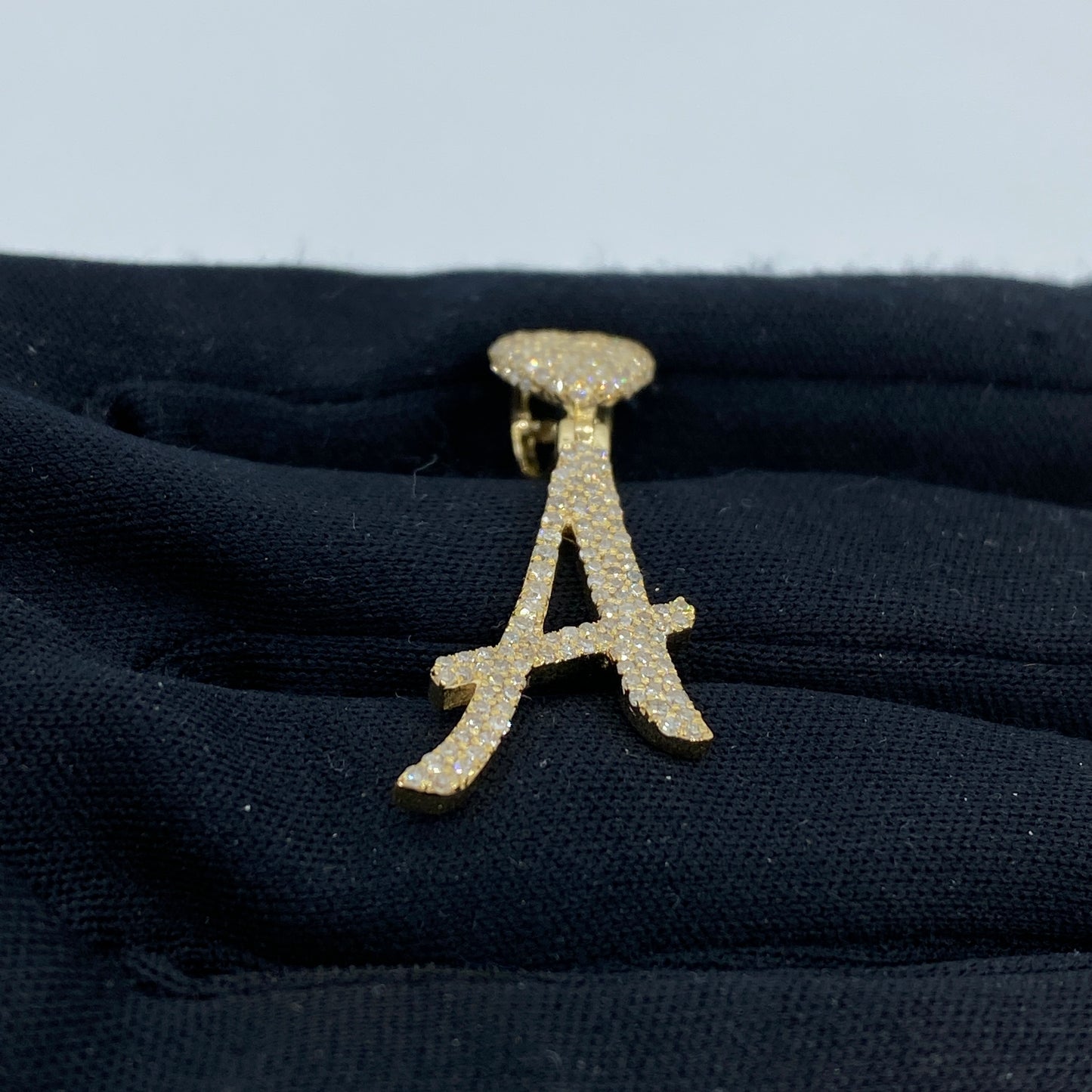 14K Initial A Script Heart Diamond Pendant