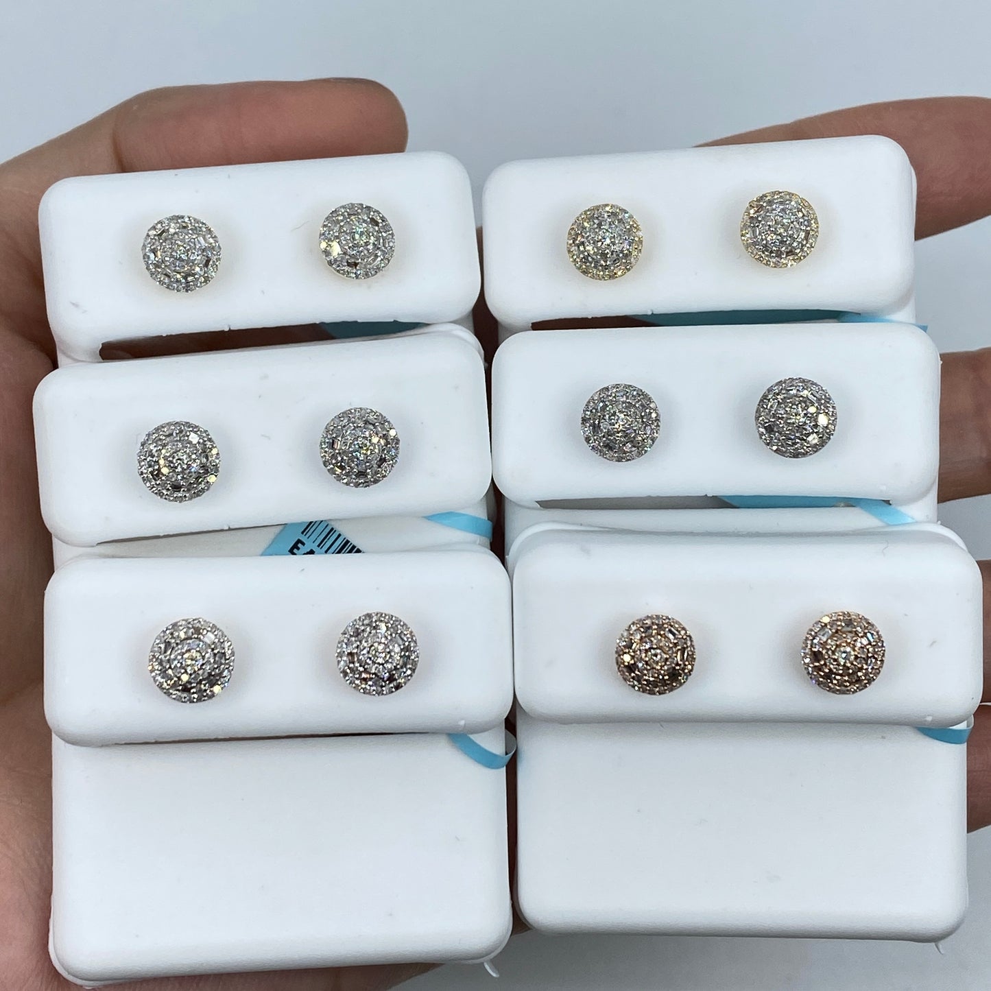 14K Gold 3D Circle Halo Diamond Baguette Earrings