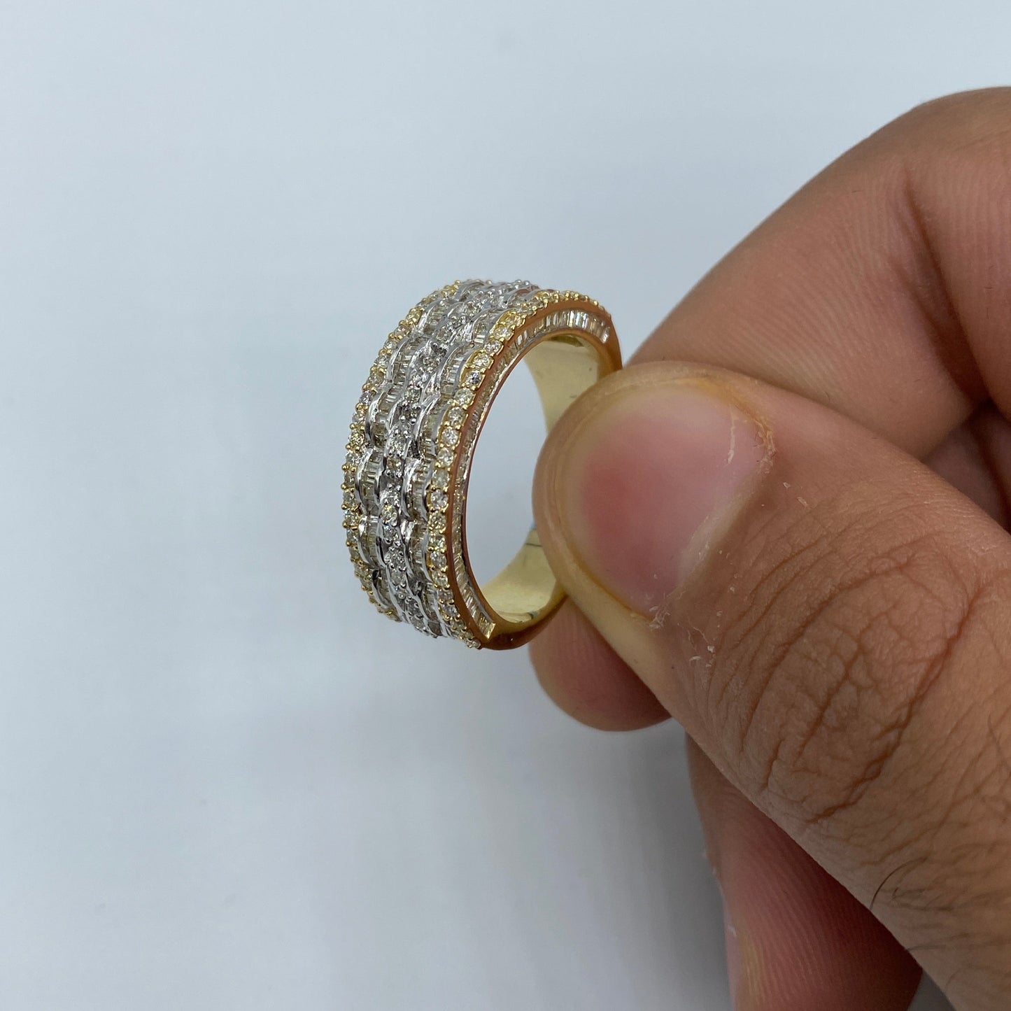 14K Double Cuffs Diamond Baguette Band