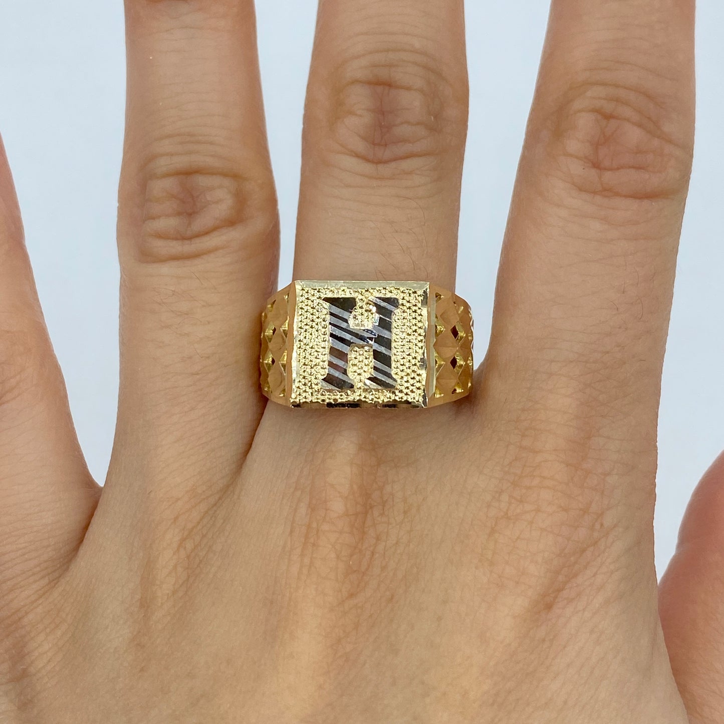 10K Initial Letter Square Block Ring