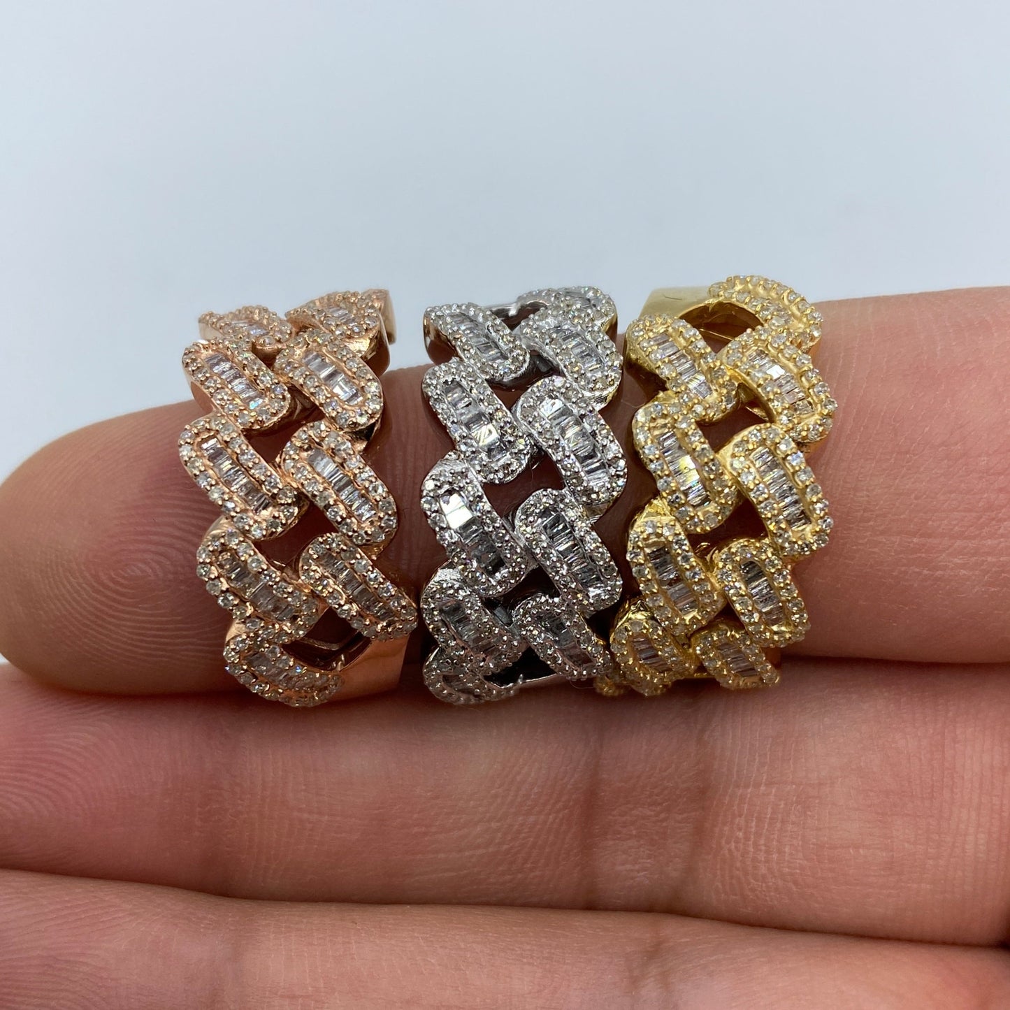 10K Chubby Cuban Link Diamond Baguette Ring