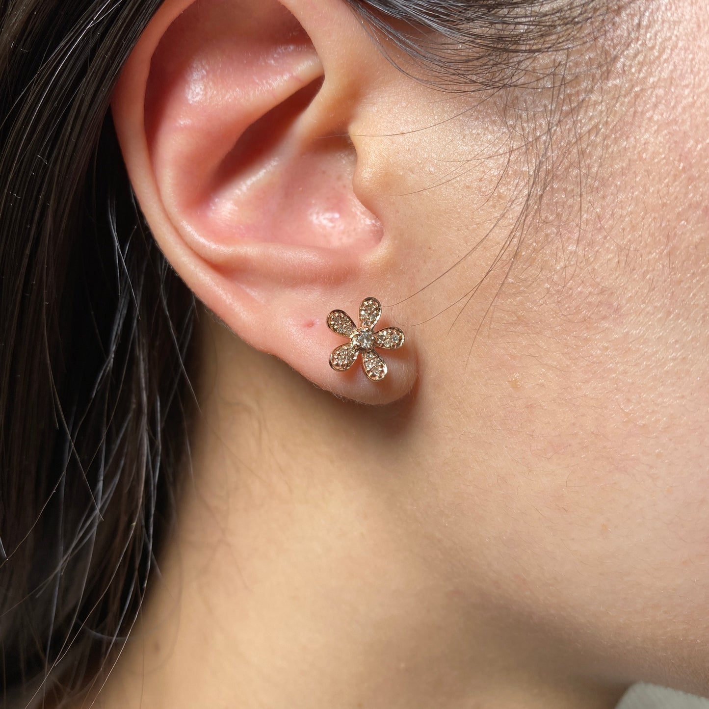 14K Flower Baguette Diamond Earrings