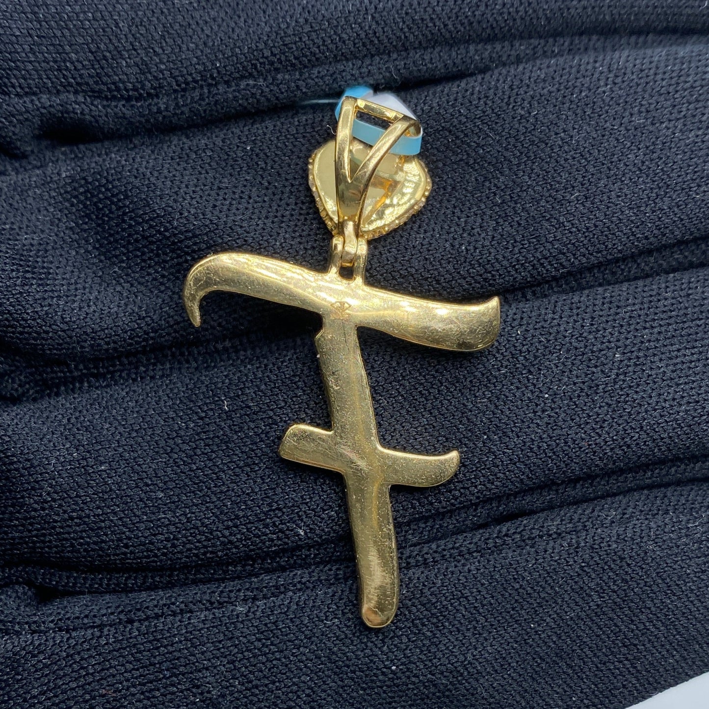 14k Initial F Script Heart Pendant