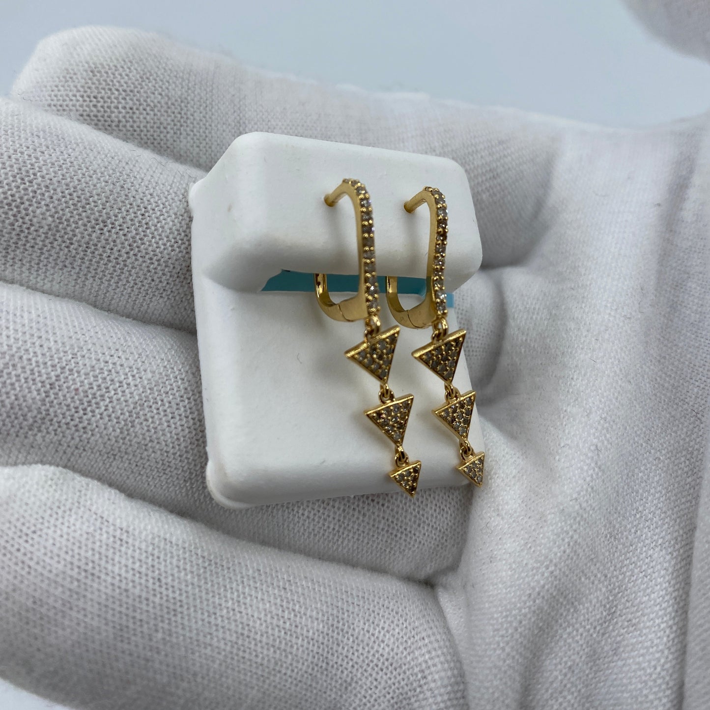 14K Hanging 3-Tier Triangles Dangling Diamond Earrings