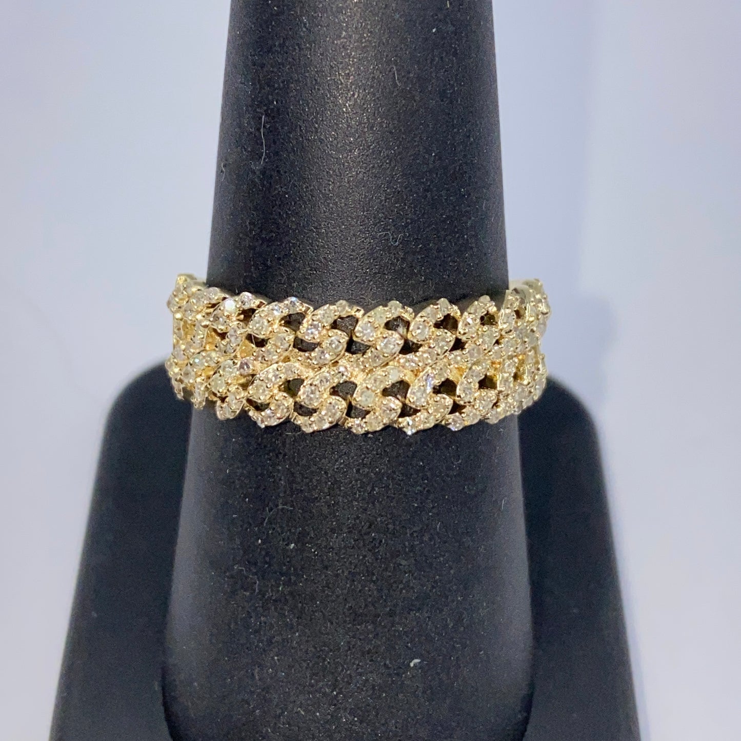 10K Double Monaco Cuban Link Diamond Ring