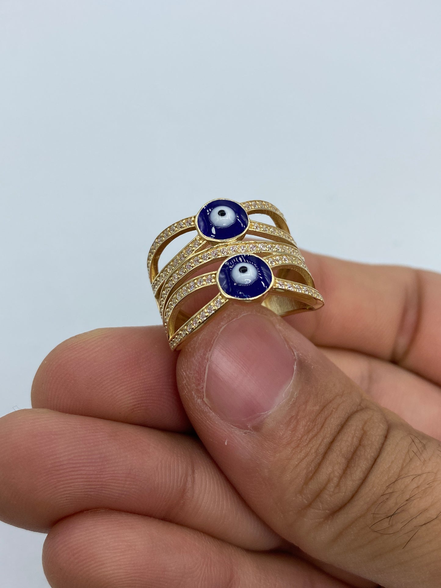 14K Evil Eye Wave Ring