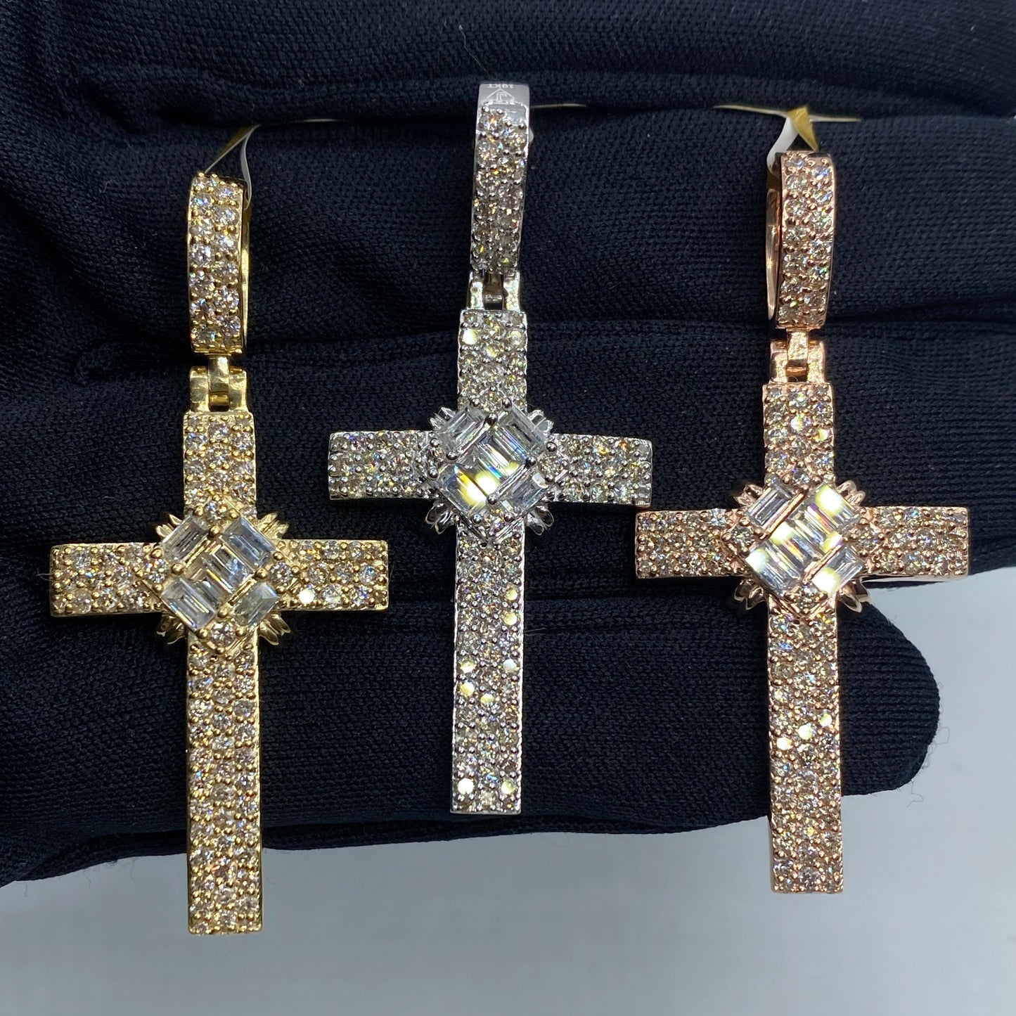 10K Cross Diamond Baguette Pendant