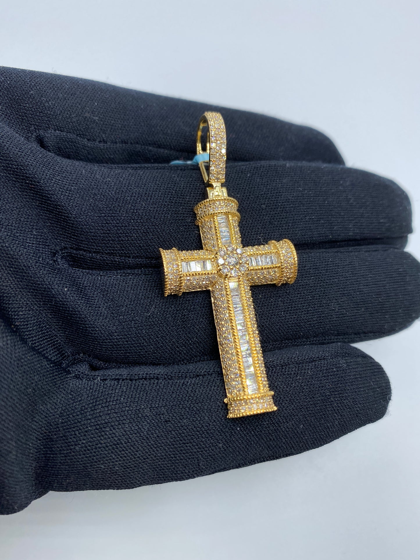 14K Cross Diamond Baguette Pendant
