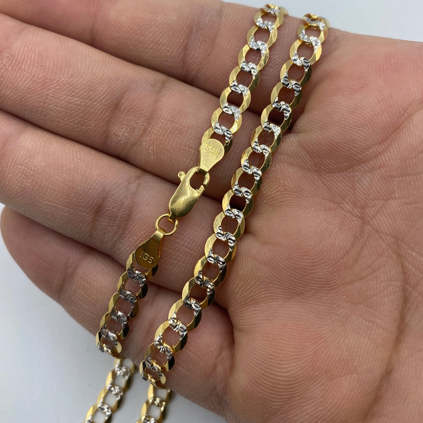 14K 6MM Two-Tone Flat Cuban Link Chain 18"