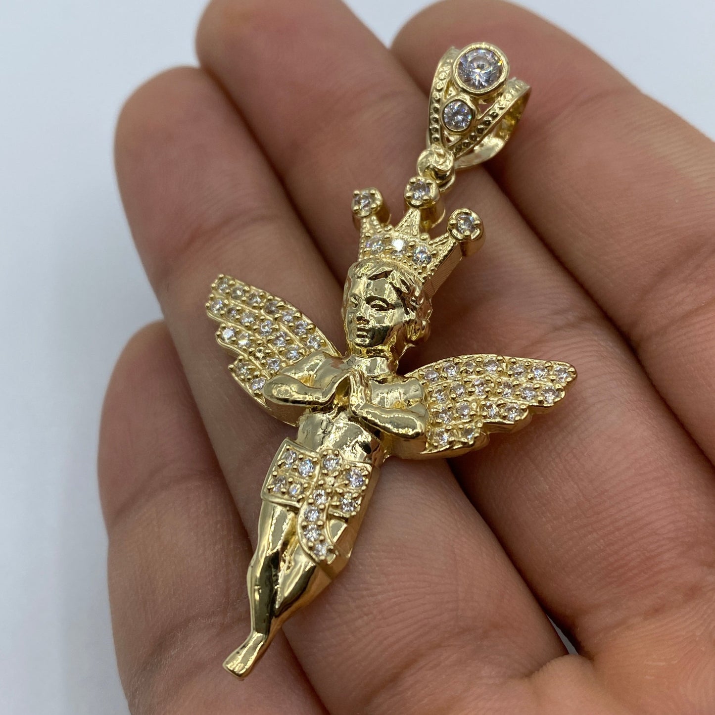 14K Baby Angel With Crown Pendant