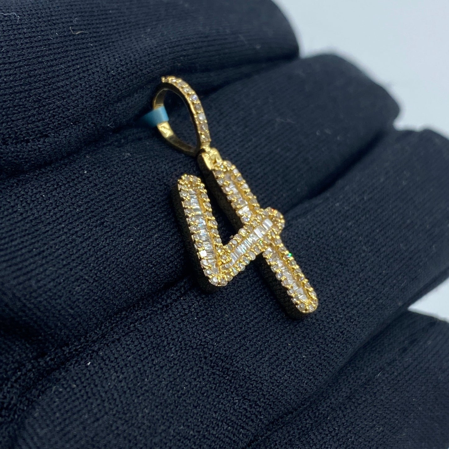 14k Number 4 Diamond Baguette Pendant