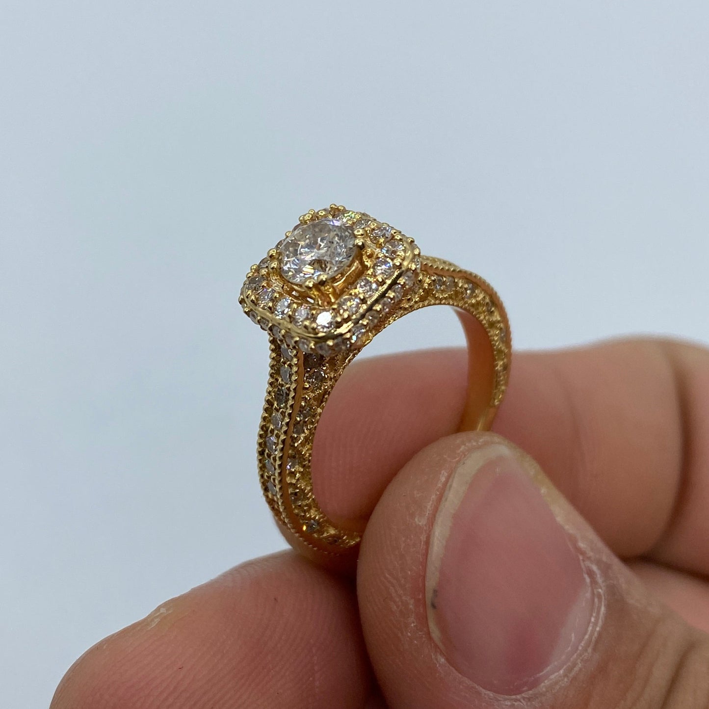 14K Large Center Stone Square Diamond Engagement Ring