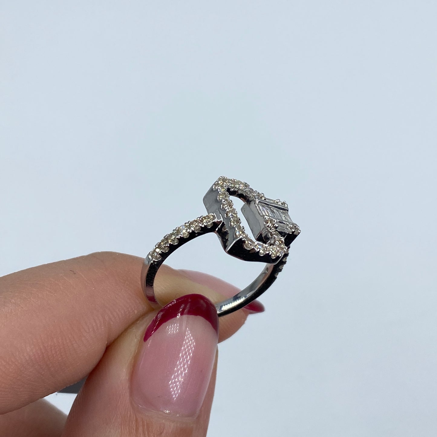 14K Open Rectangle Diamond Baguette