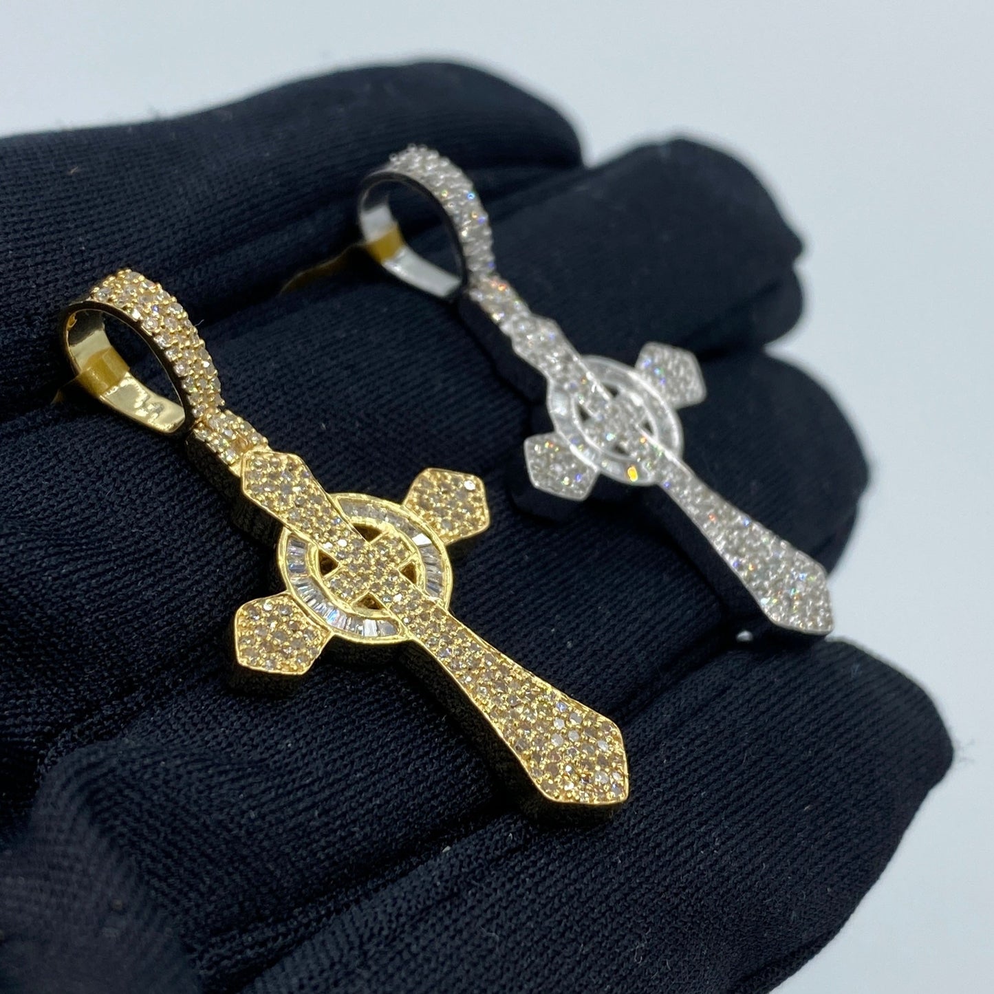10K Celtic Cross Diamond Baguette Pendant 1.2ct