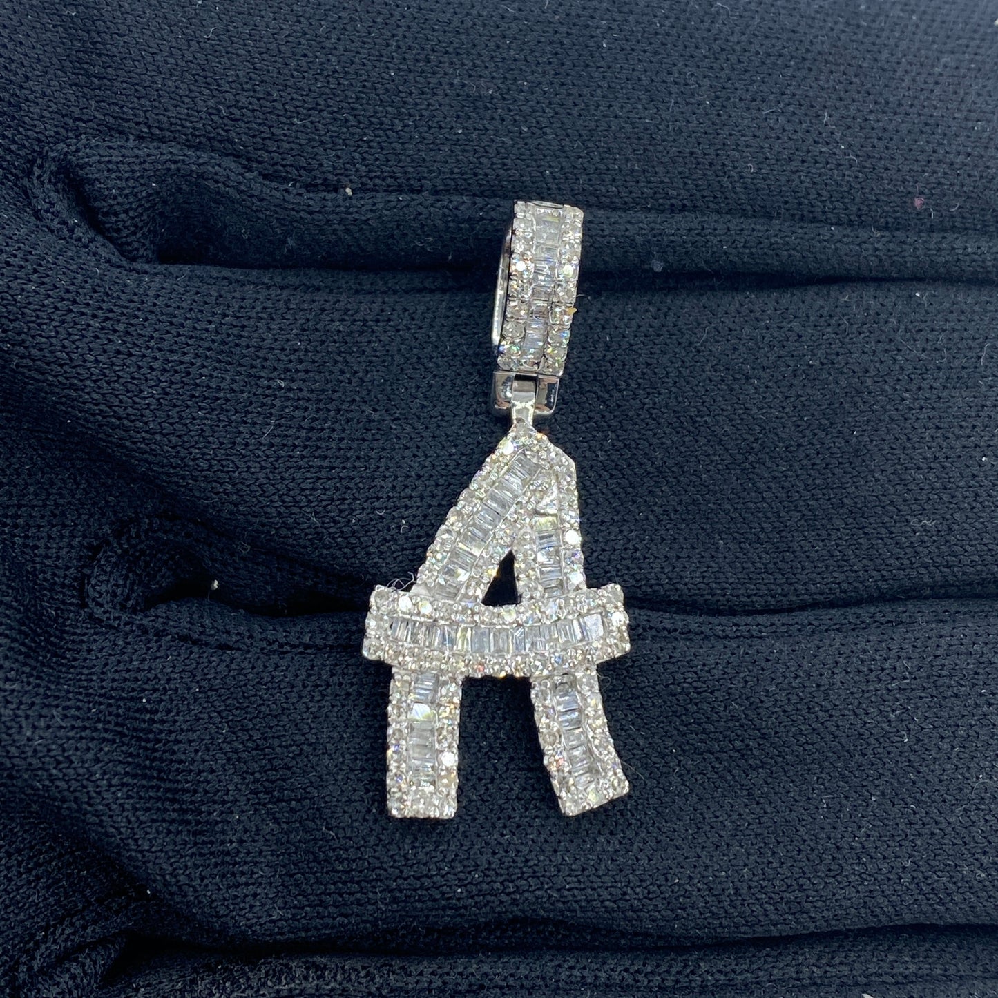 14K Initial A Diamond Baguette Pendant