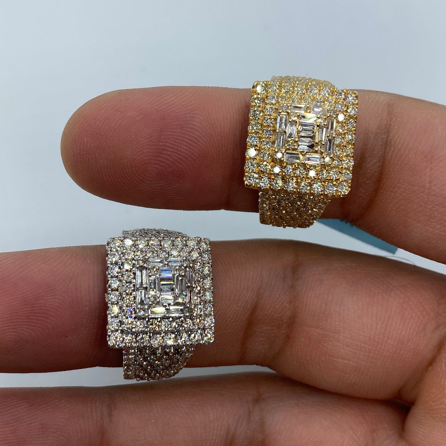 14K Square Diamond Baguette Center Ring