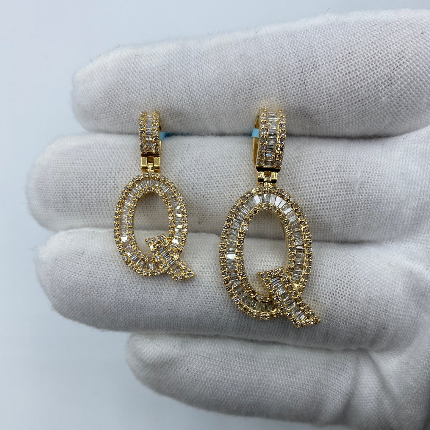 14K Initial Q Diamond Baguette Pendant