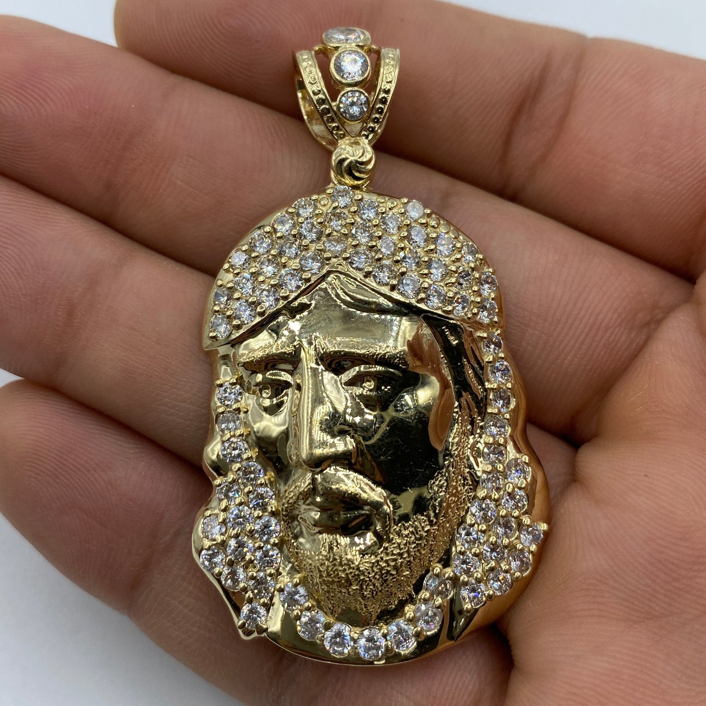 14K Jesus Head Pendant 2.2"