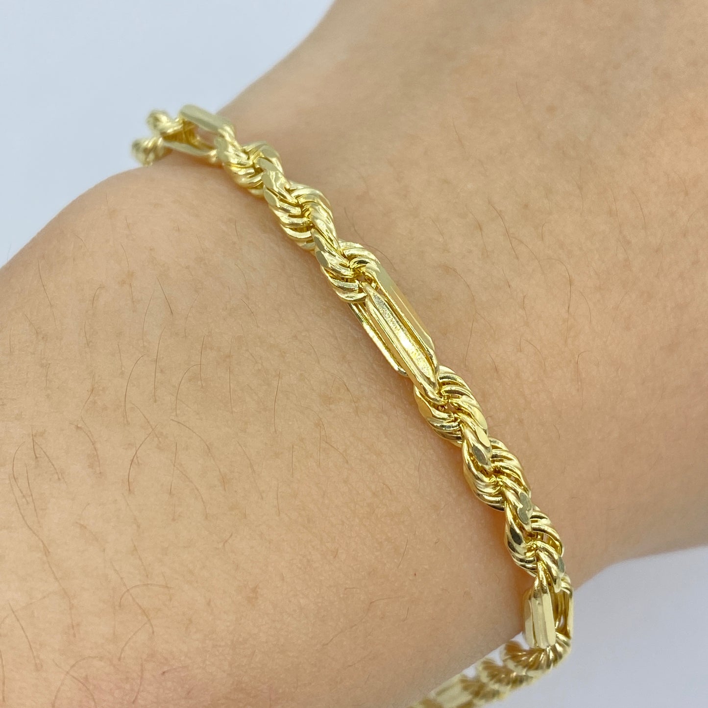 14K 4MM Figaro Rope Link Bracelet 8"