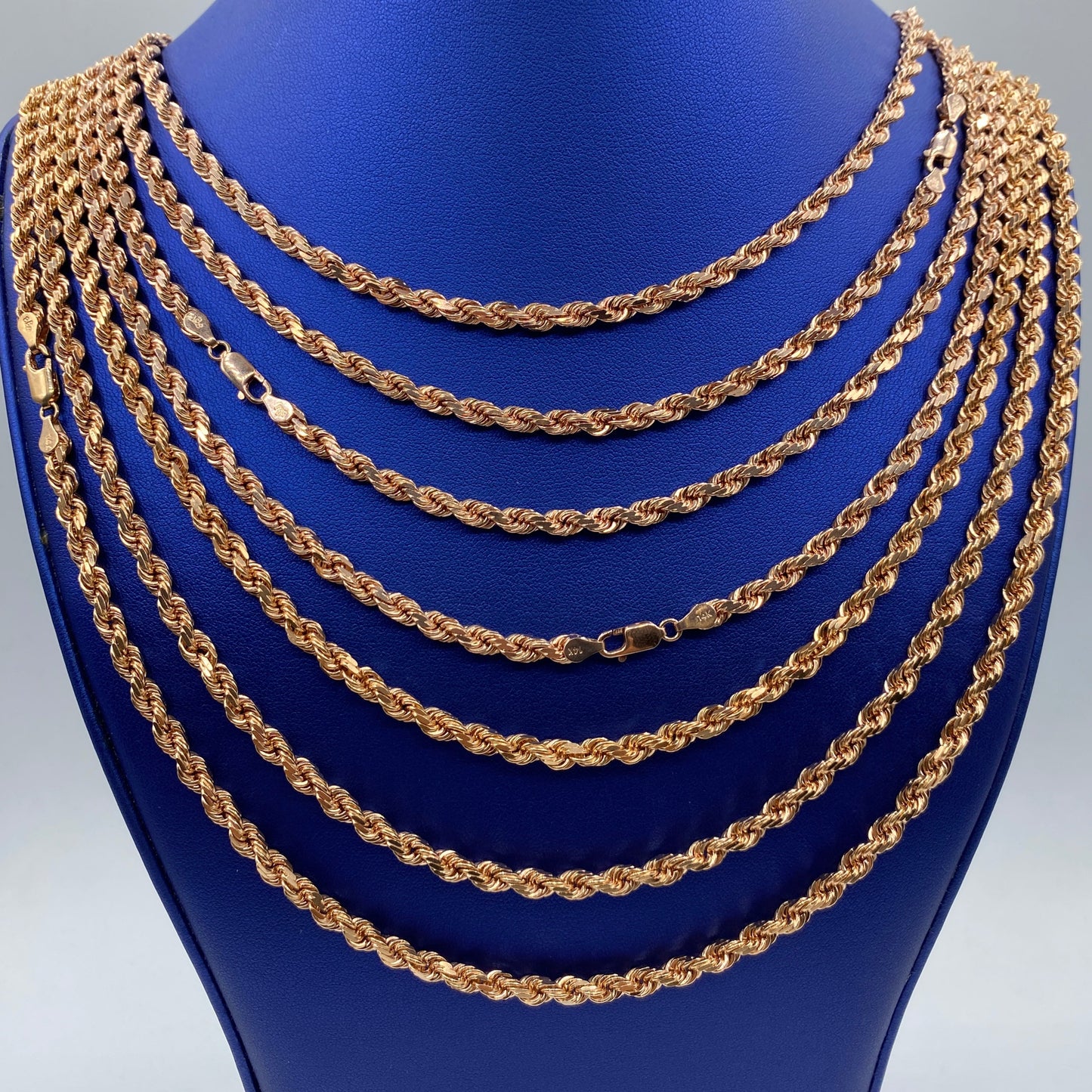 Rope Chain Necklace Real 14K Rose Gold Full Collection