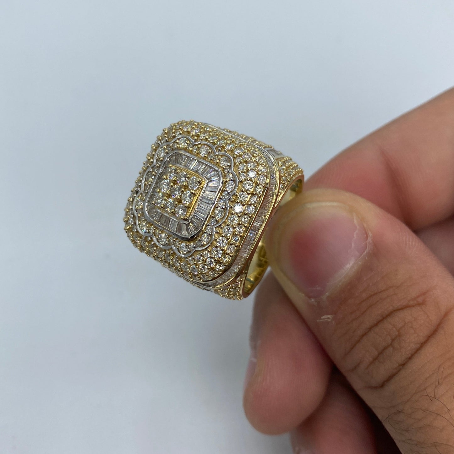 14K Square Jumbo Diamond Baguette Ring