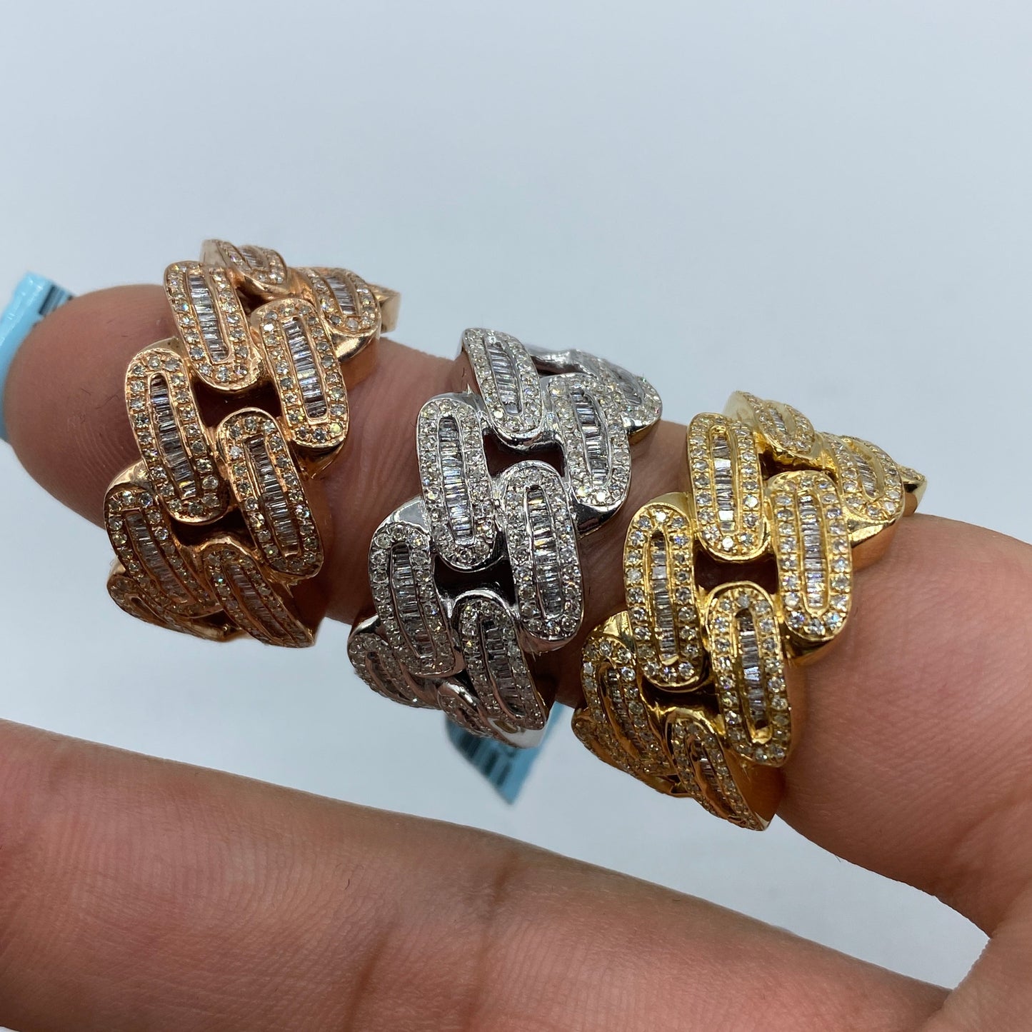 14K Round Diamond Baguette Cuban Link Ring 1.6ct