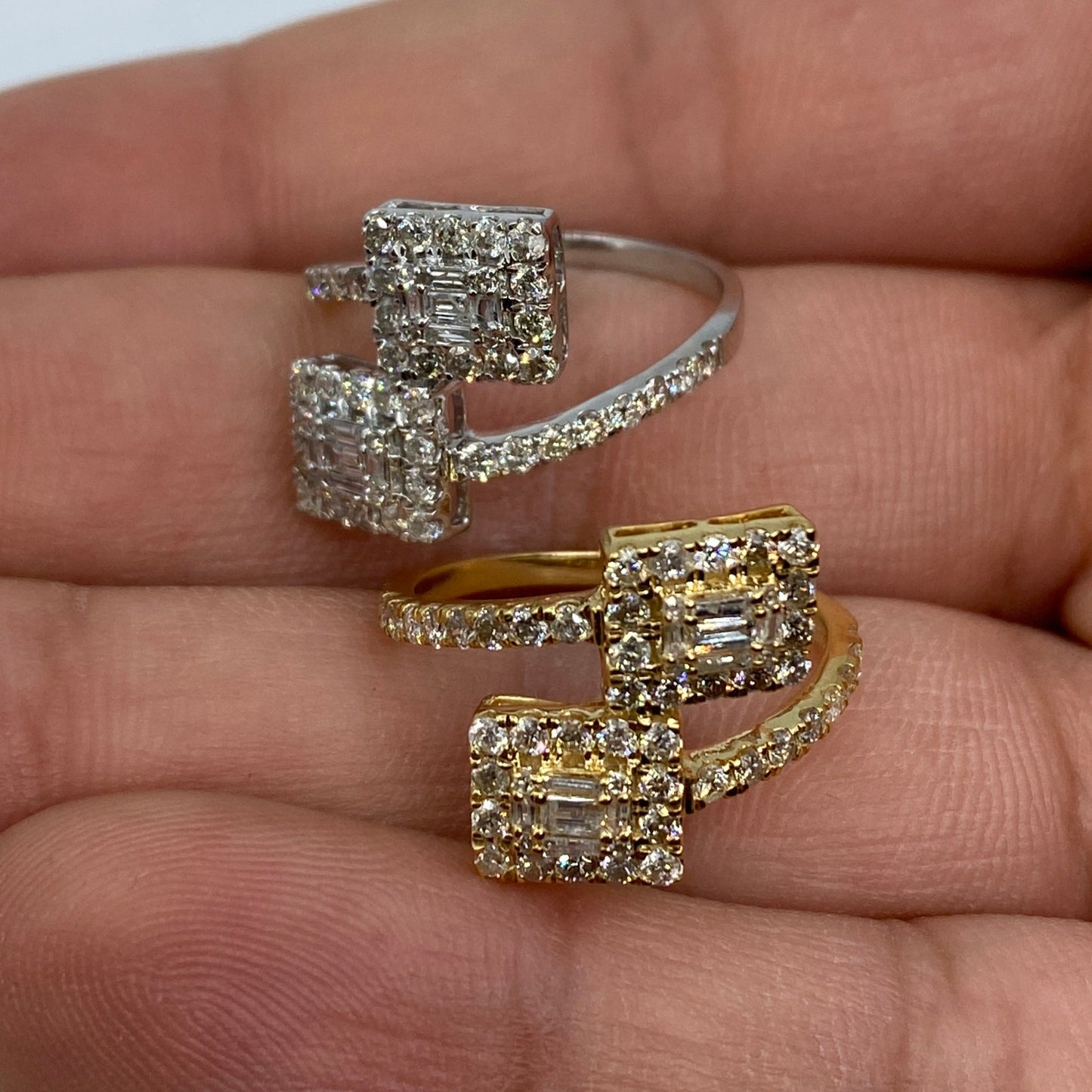 14K Square Bangle Diamond Engagement Ring