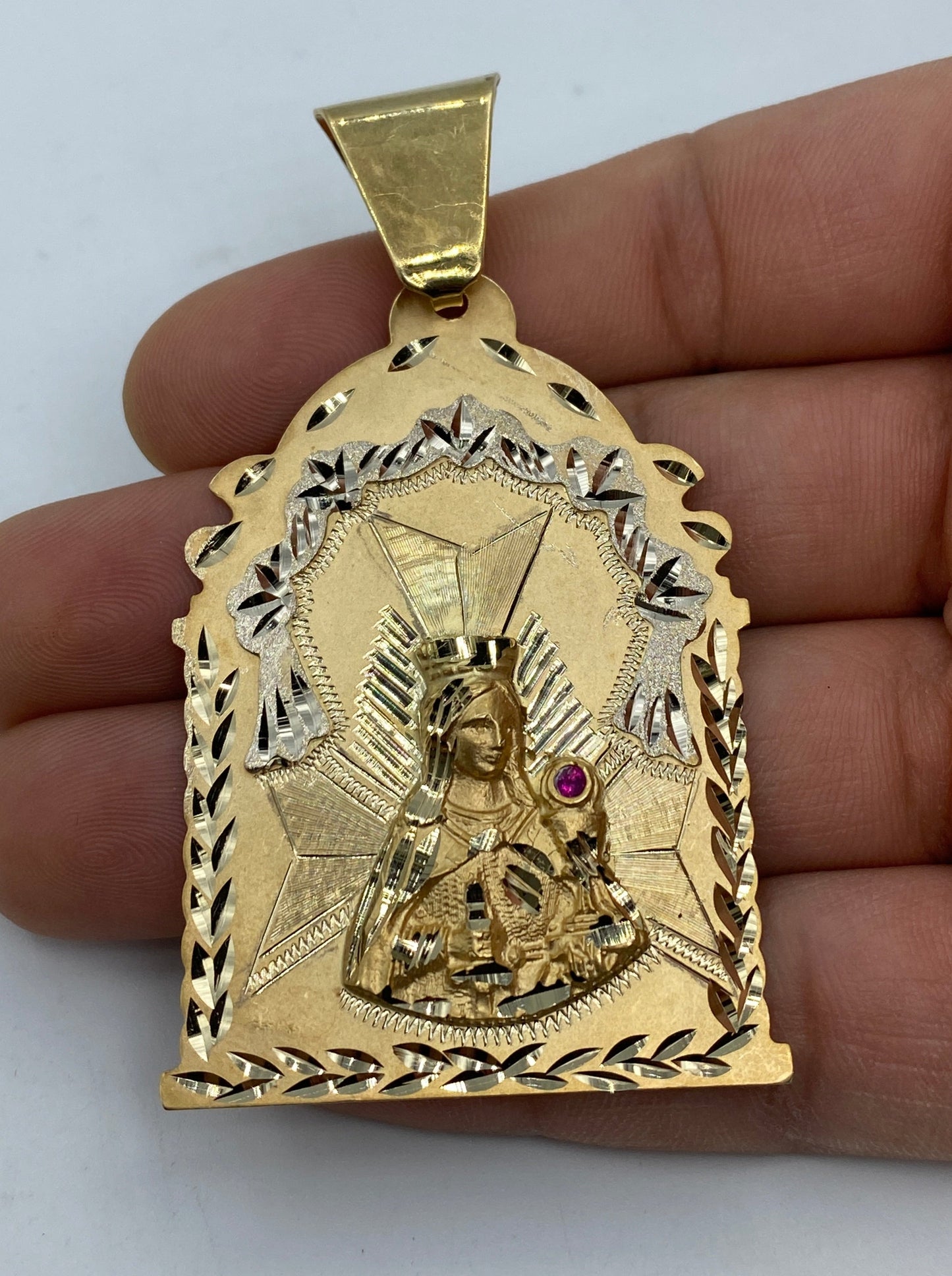 14K Saint Barbara Medallion Pendant 3.0"