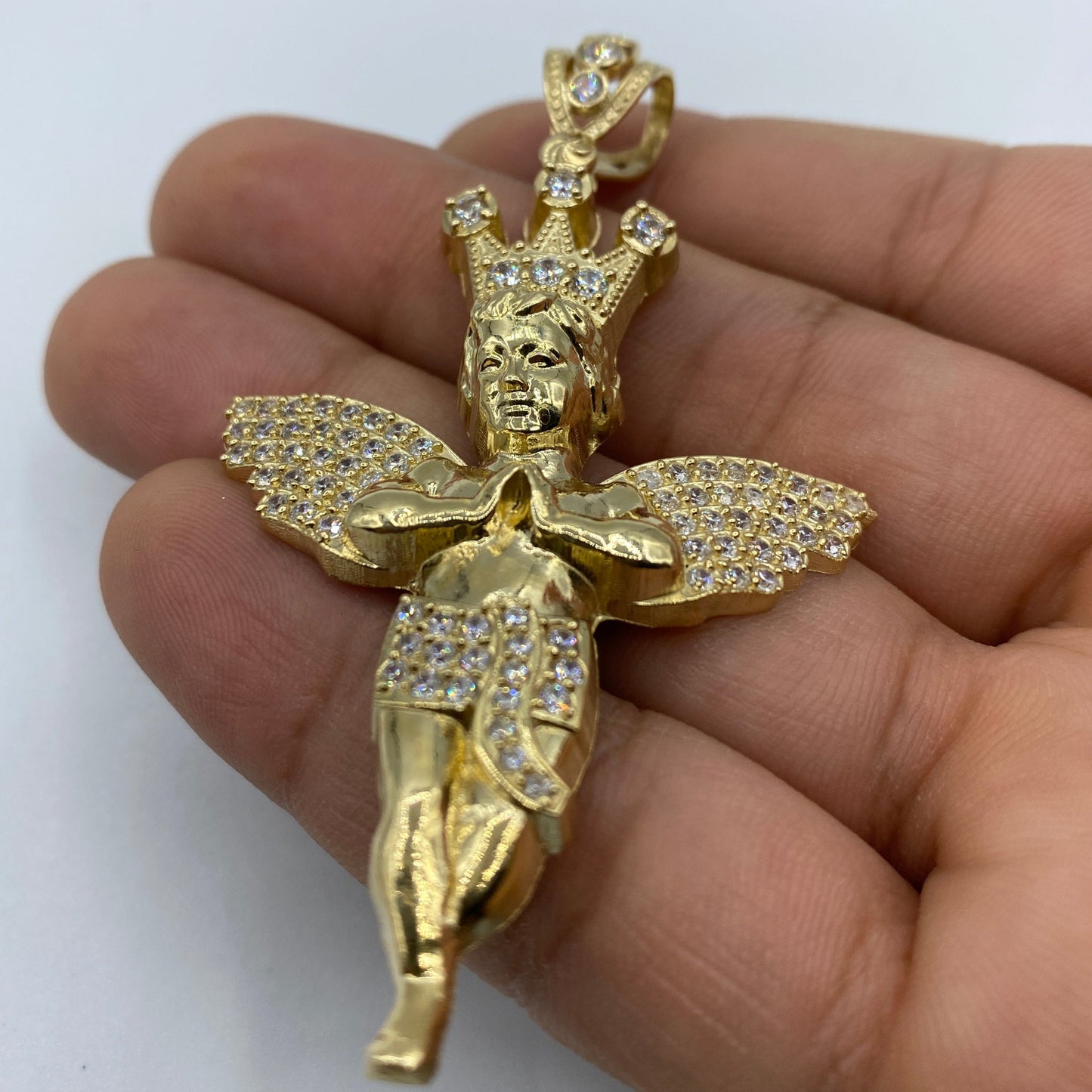 14K Baby Angel With Crown Pendant 3.0"
