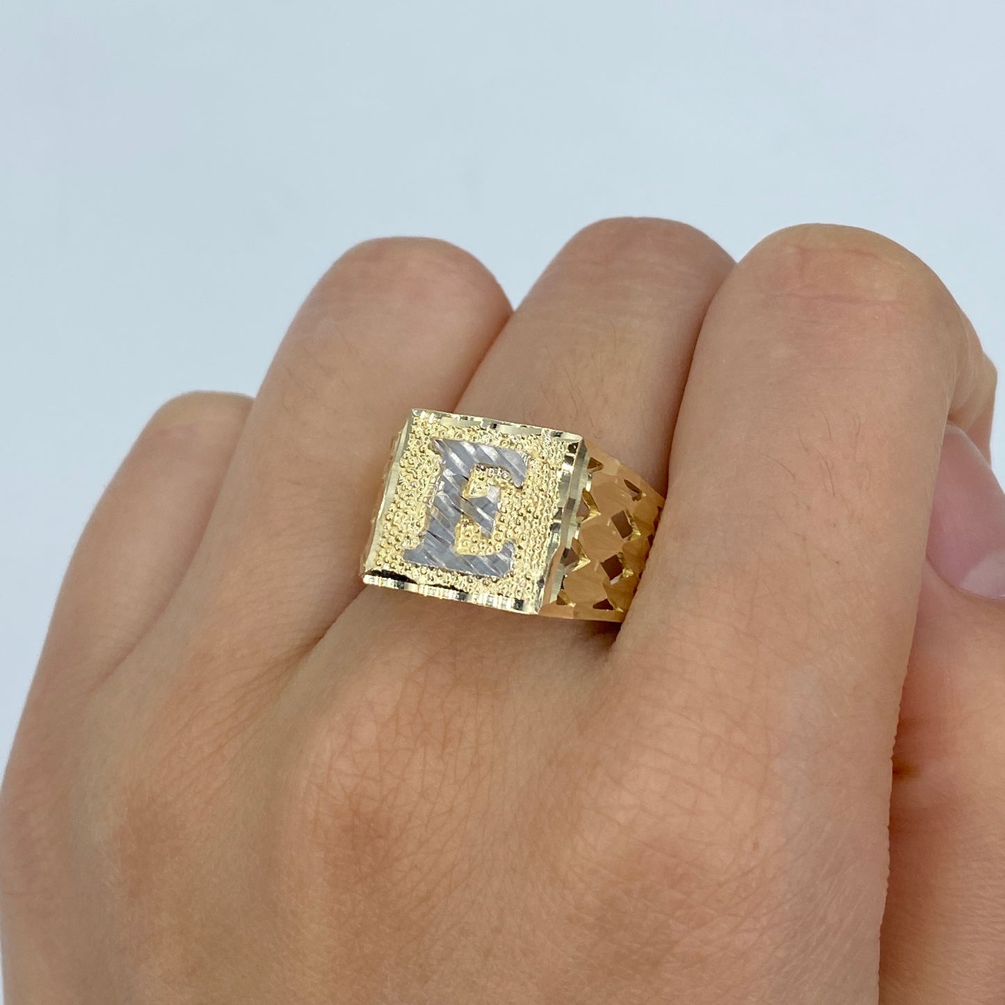 10K Initial Letter Square Block Ring