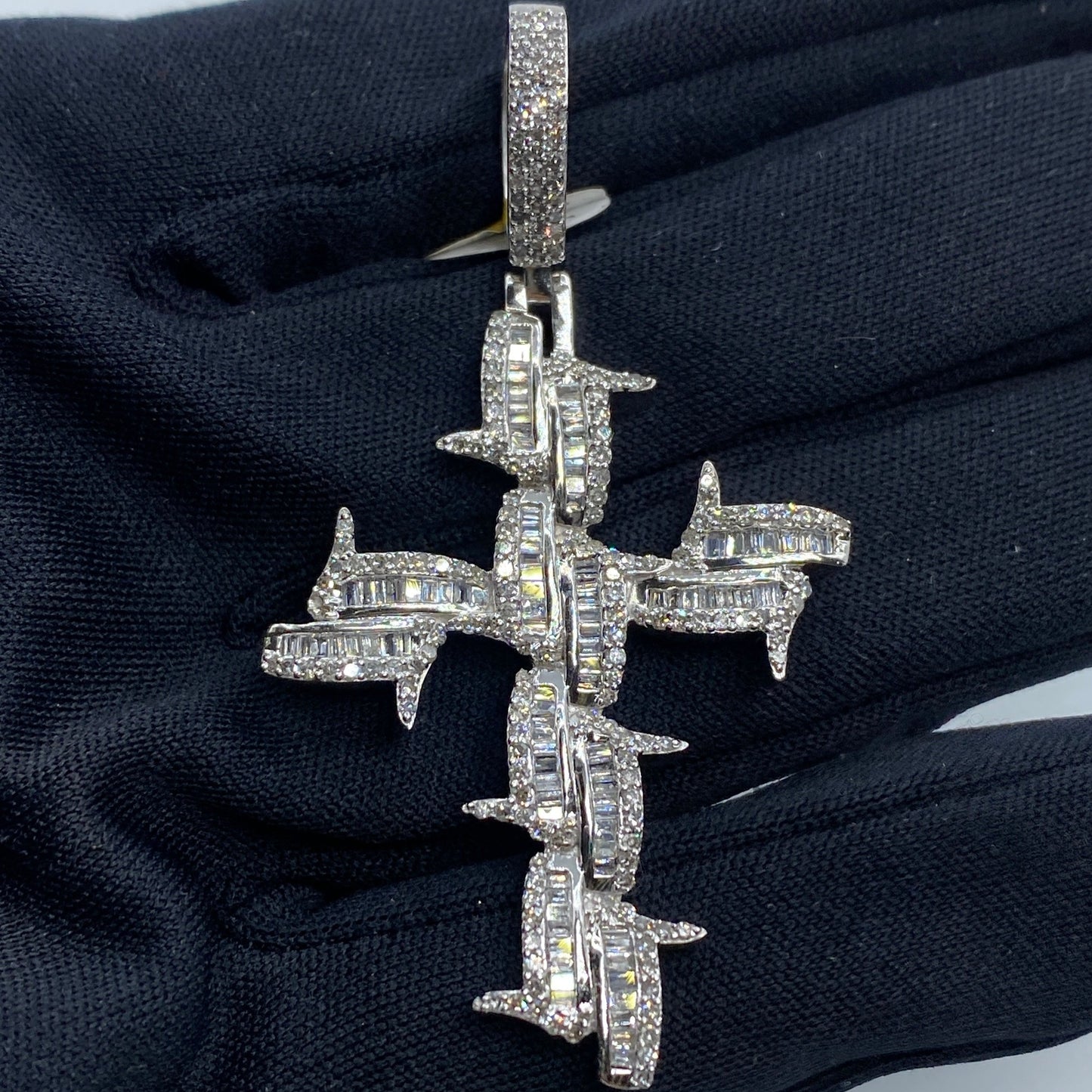 10K Holy Spirit Cross Diamond Baguette Pendant