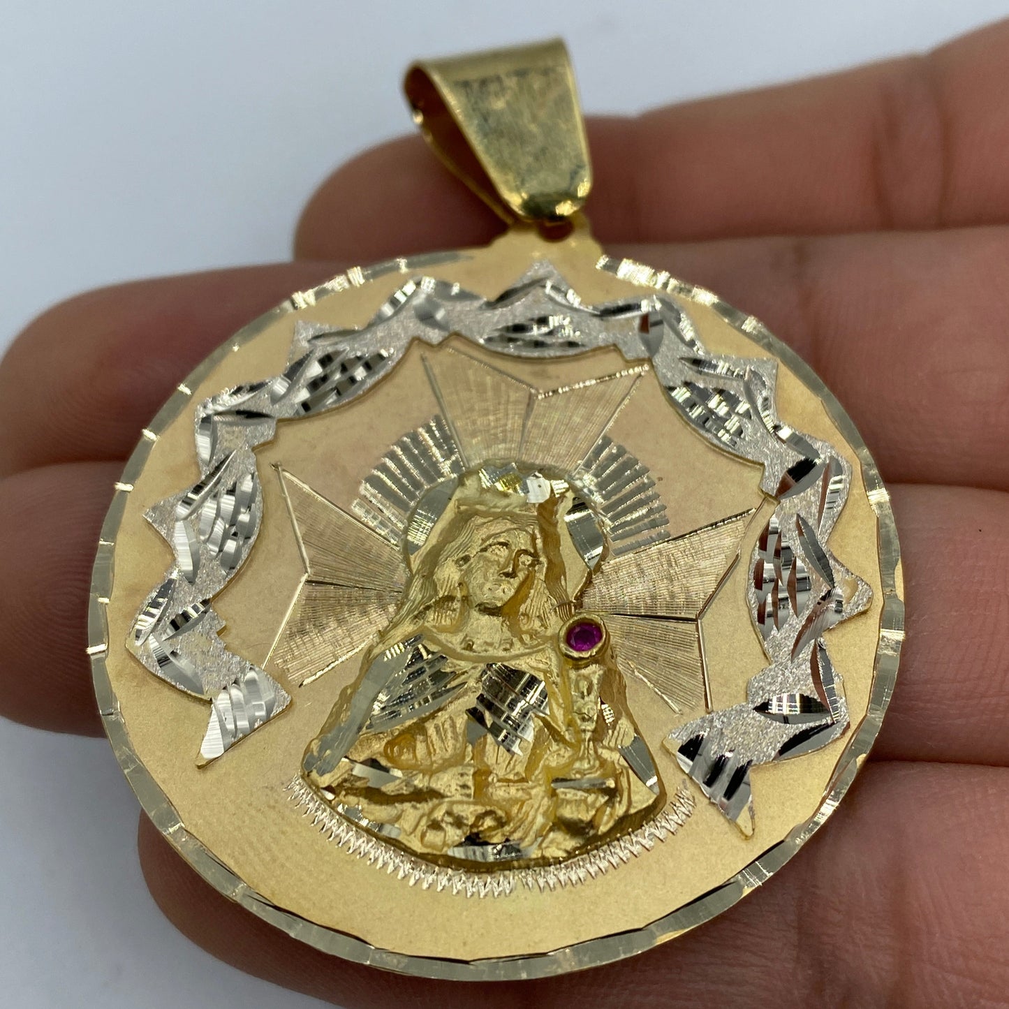 14K Saint Barbara Round Medallion Pendant 2.5"