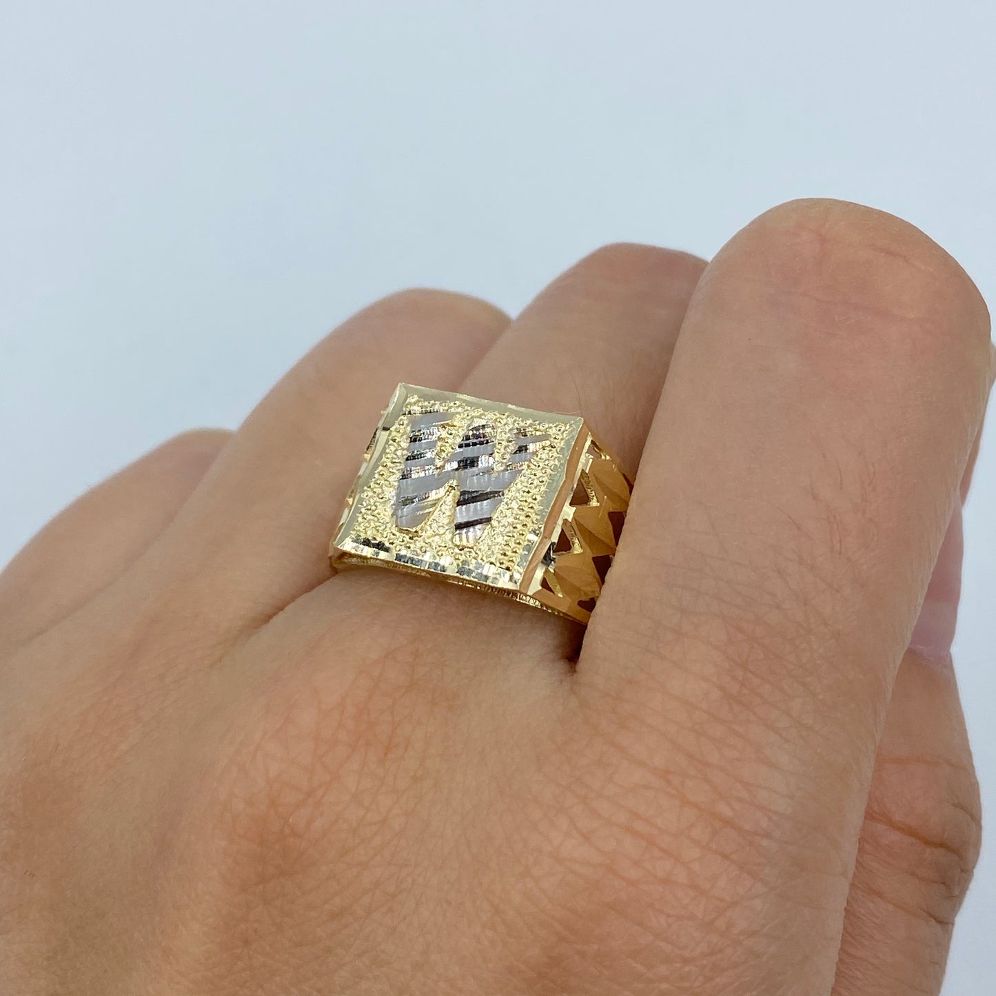 10K Initial Letter Square Block Ring