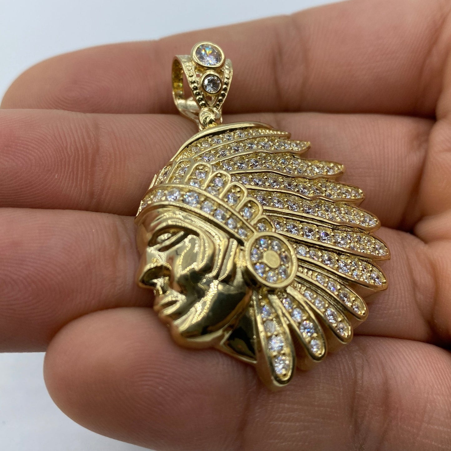 14K Indian Chief Head Pendant