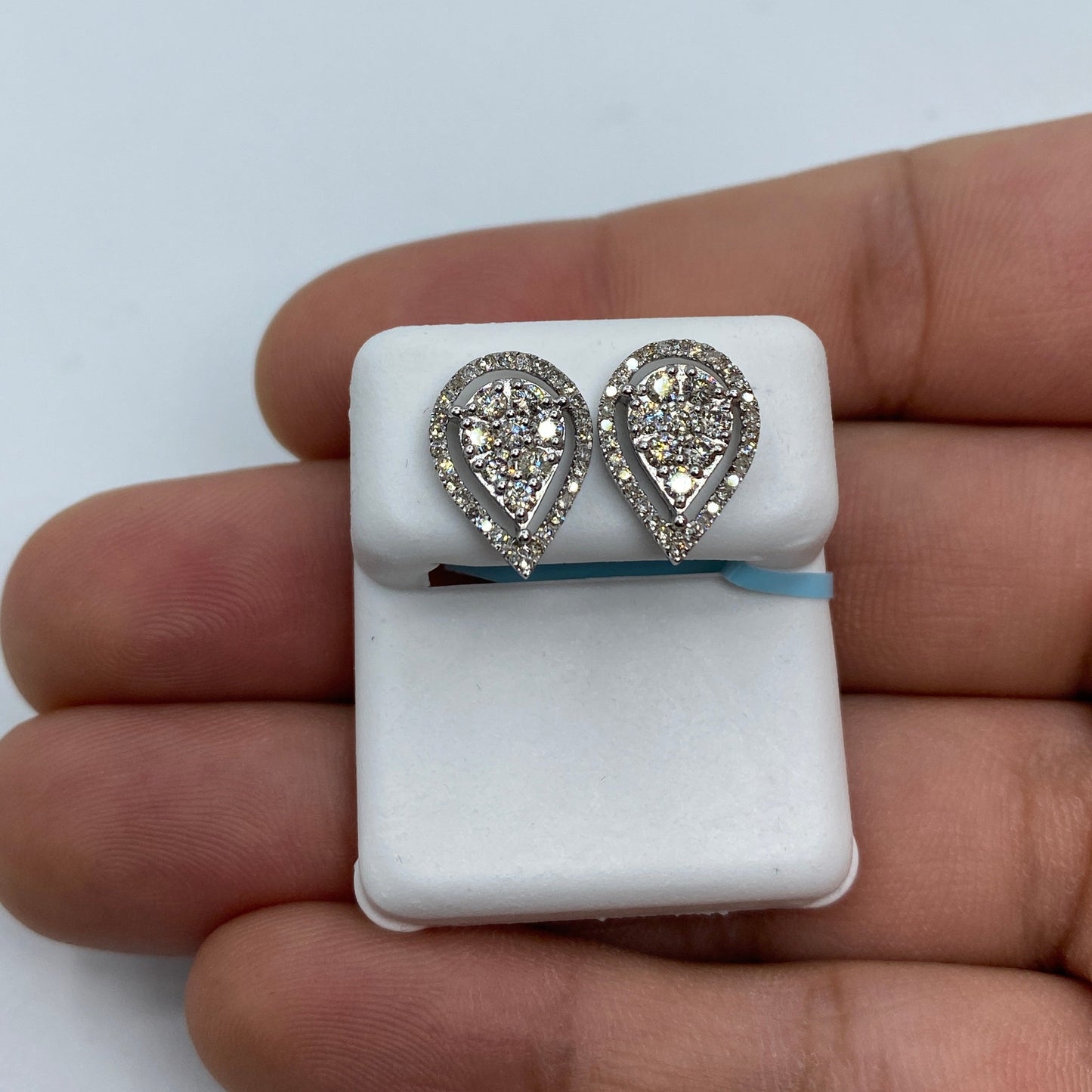 14K Pear Shaped Halo Diamond Earrings