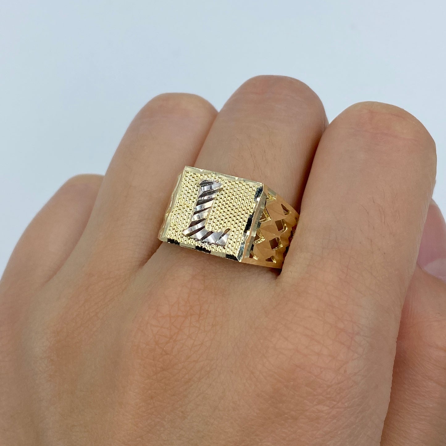 10K Initial Letter Square Block Ring