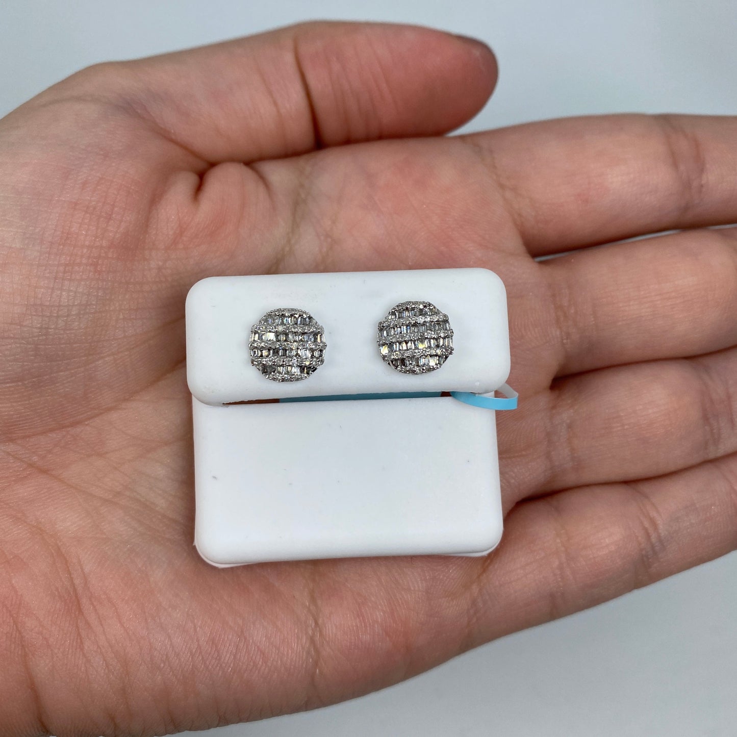 14K Circle Stacked Diamond Baguette Earrings