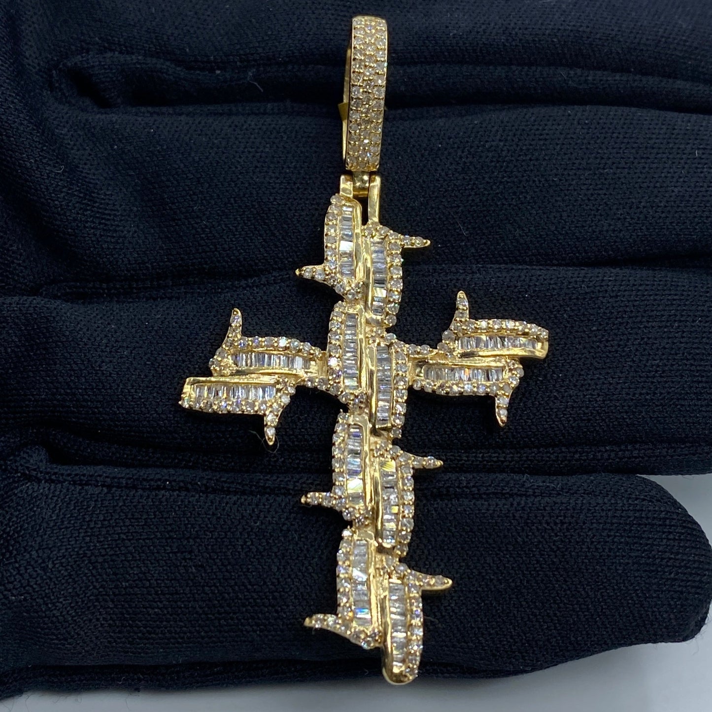 10K Holy Spirit Cross Diamond Baguette Pendant