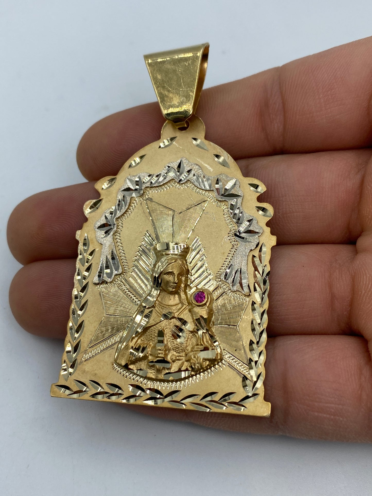 14K Saint Barbara Medallion Pendant 3.0"