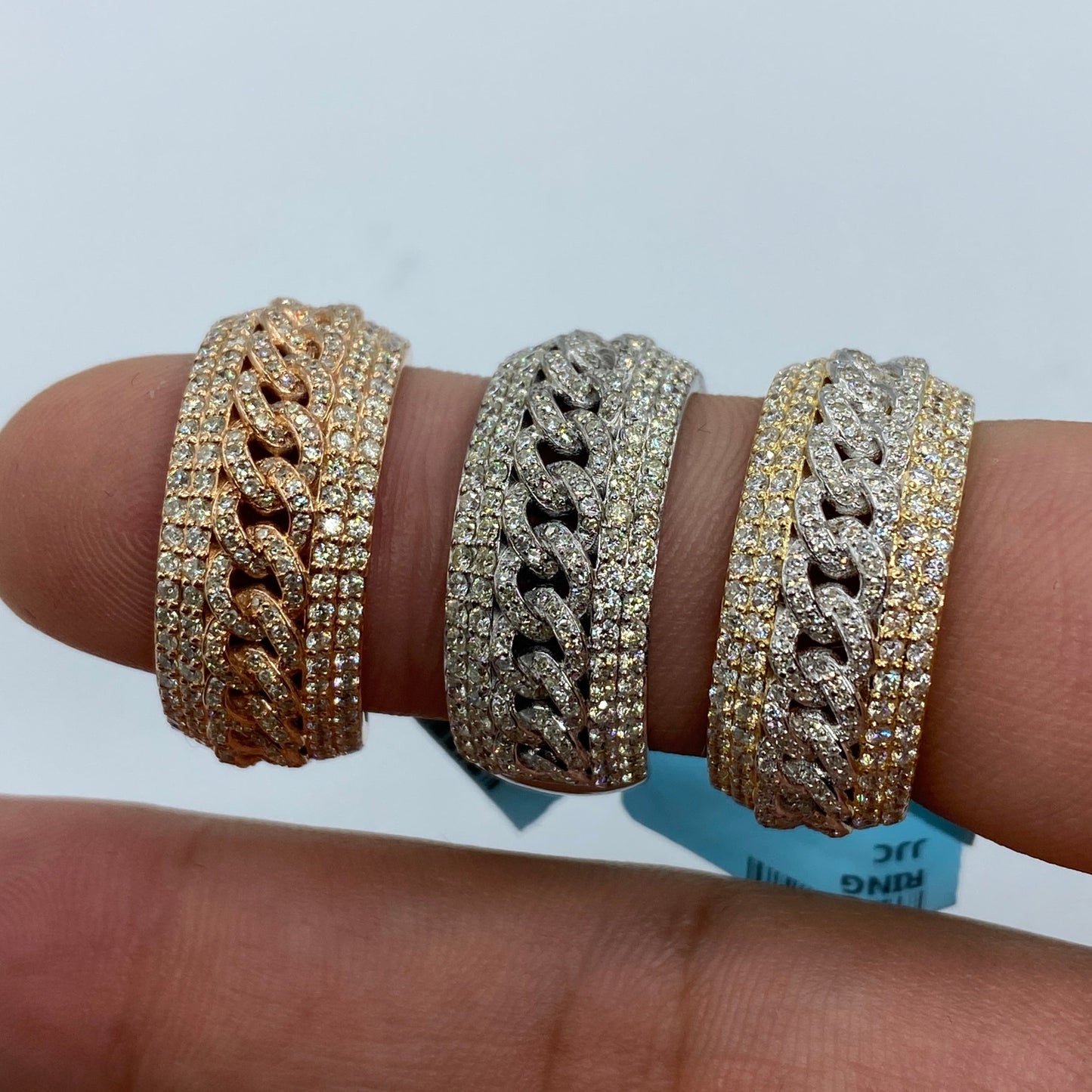 14K Gold 10MM Iced Cuban Link Banded Diamond Ring