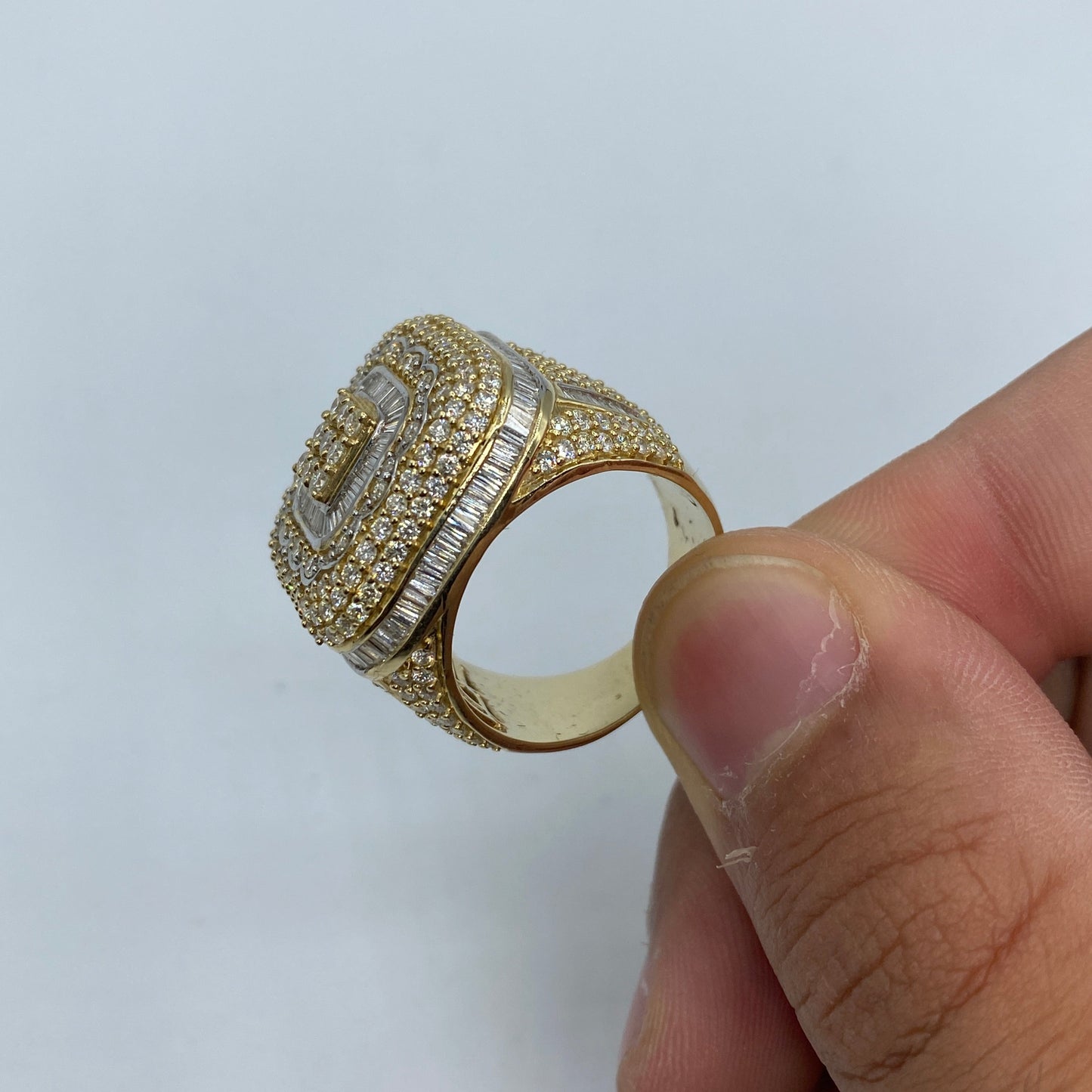 14K Square Jumbo Diamond Baguette Ring