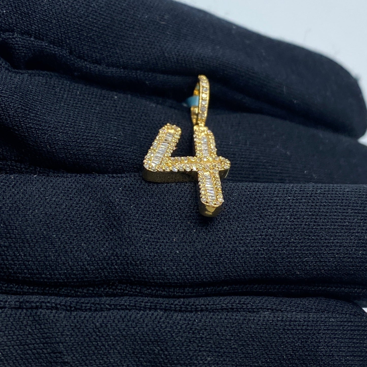 14k Number 4 Diamond Baguette Pendant