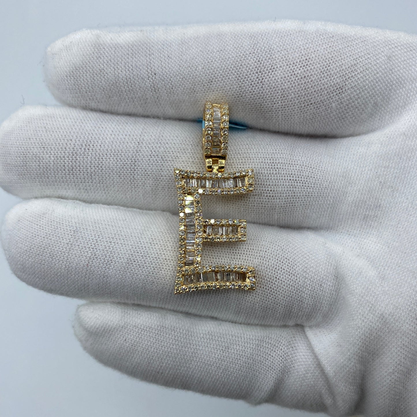 14K Initial E Diamond Baguette Pendant