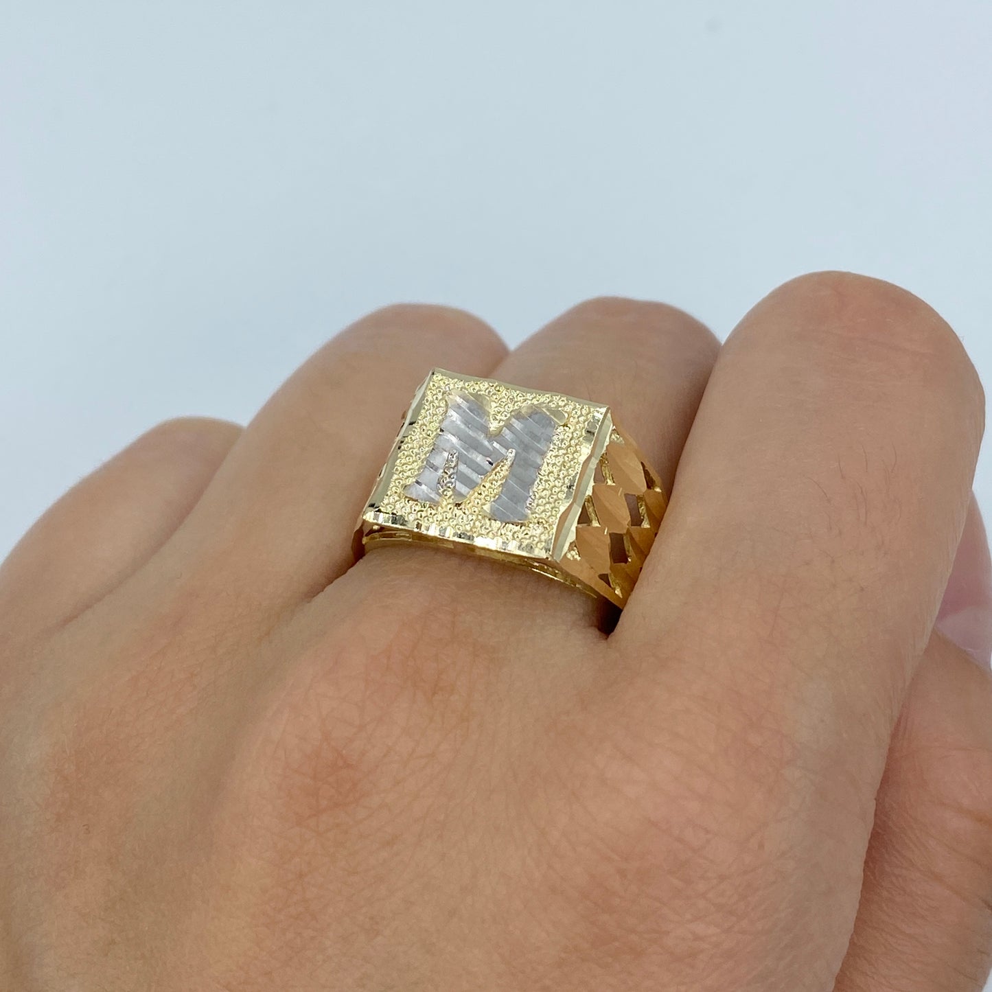 10K Initial Letter Square Block Ring